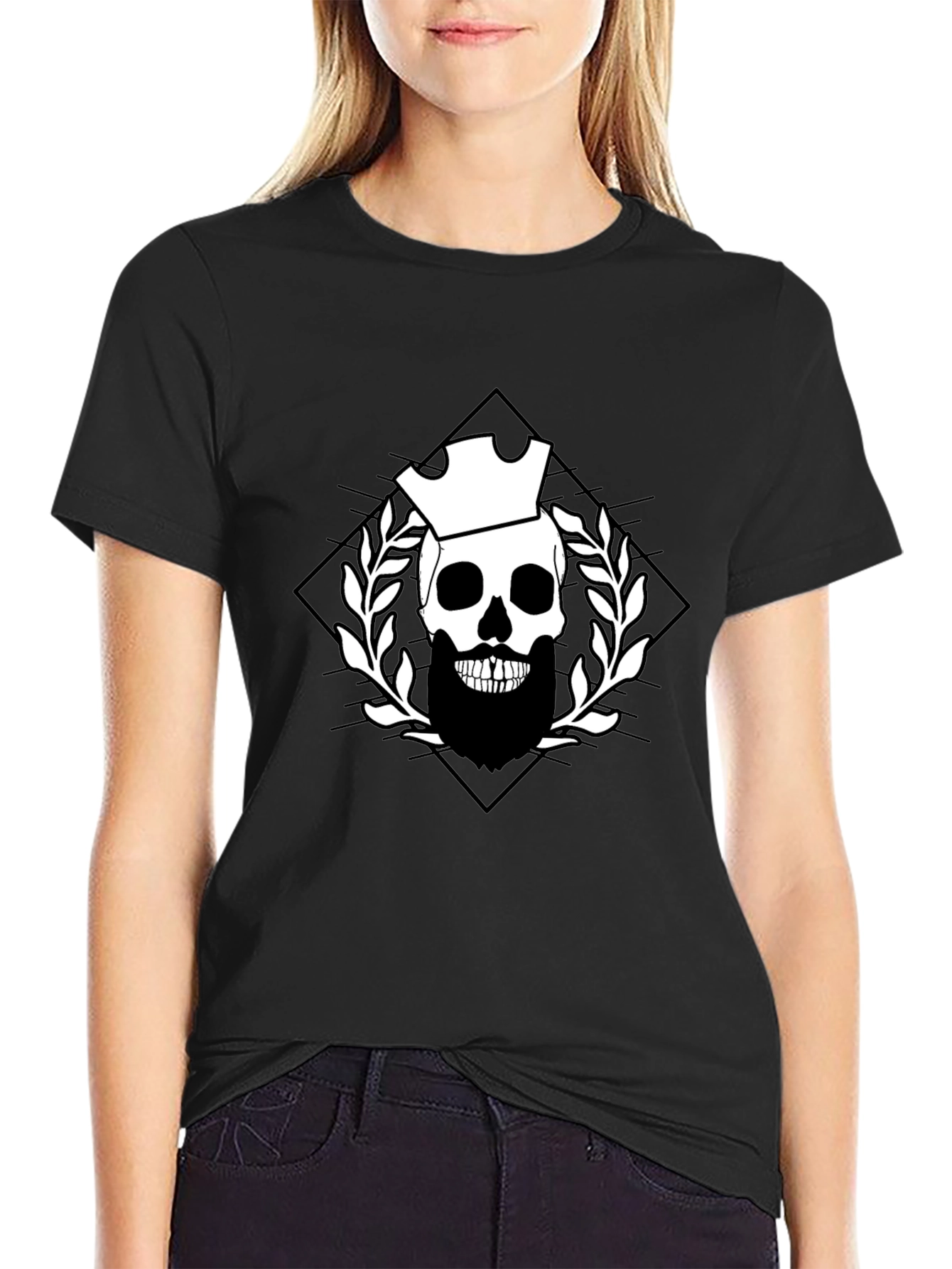 Skull & Crown Graphic Tee - Black Cotton