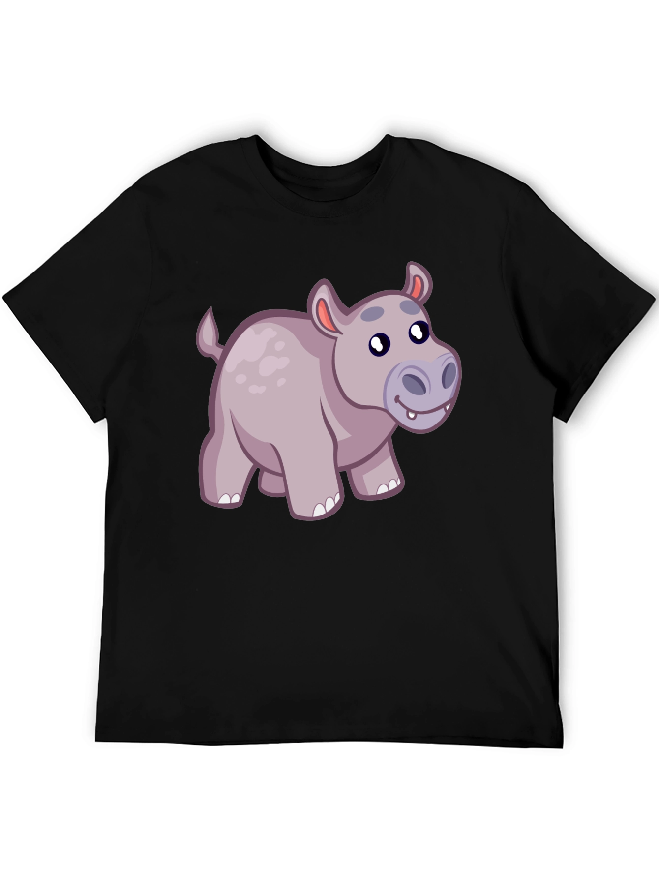 Cute Hippo Cartoon Black T-Shirt