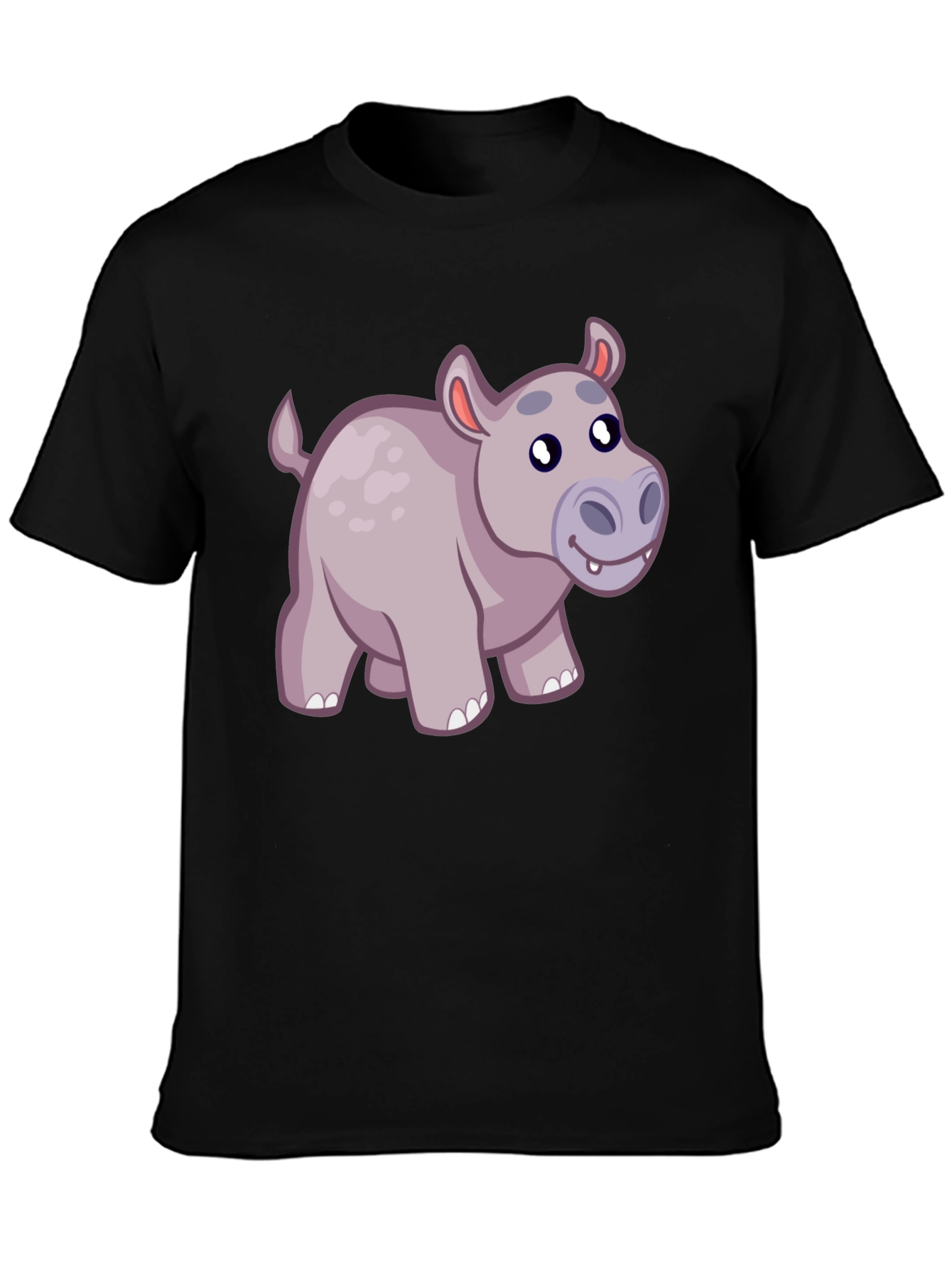 Cute Hippo Cartoon Black T-Shirt