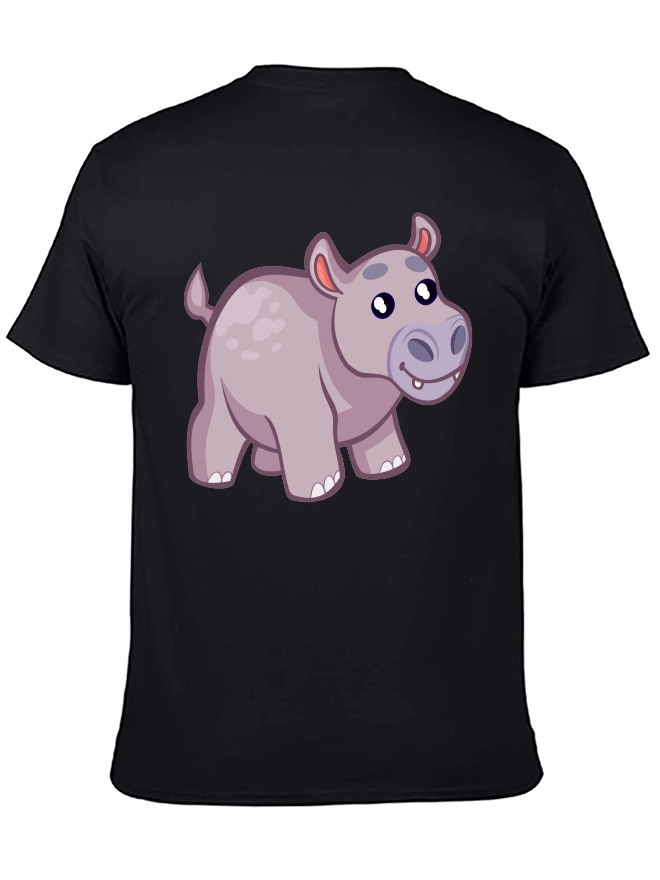 Cute Hippo Cartoon Black T-Shirt