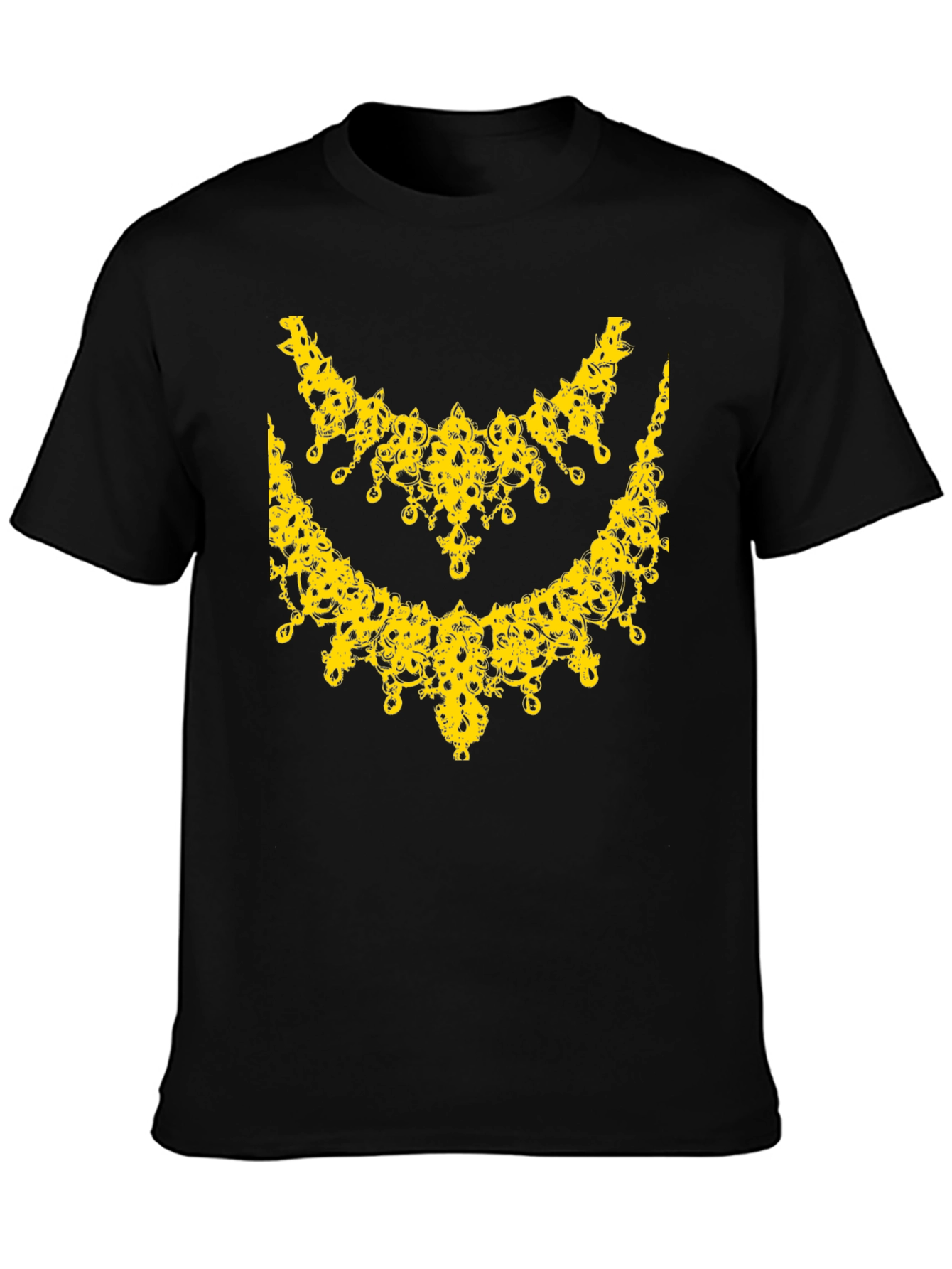 Elegant Yellow Necklace Design Black T-Shirt