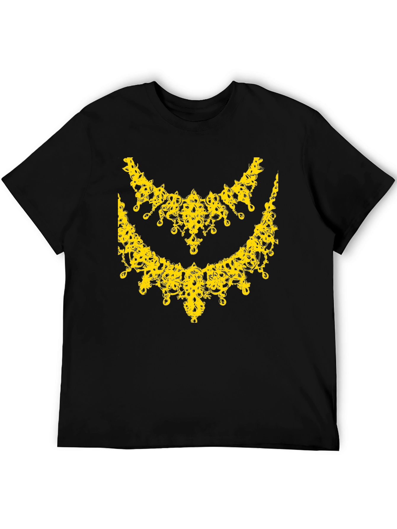Elegant Yellow Necklace Design Black T-Shirt