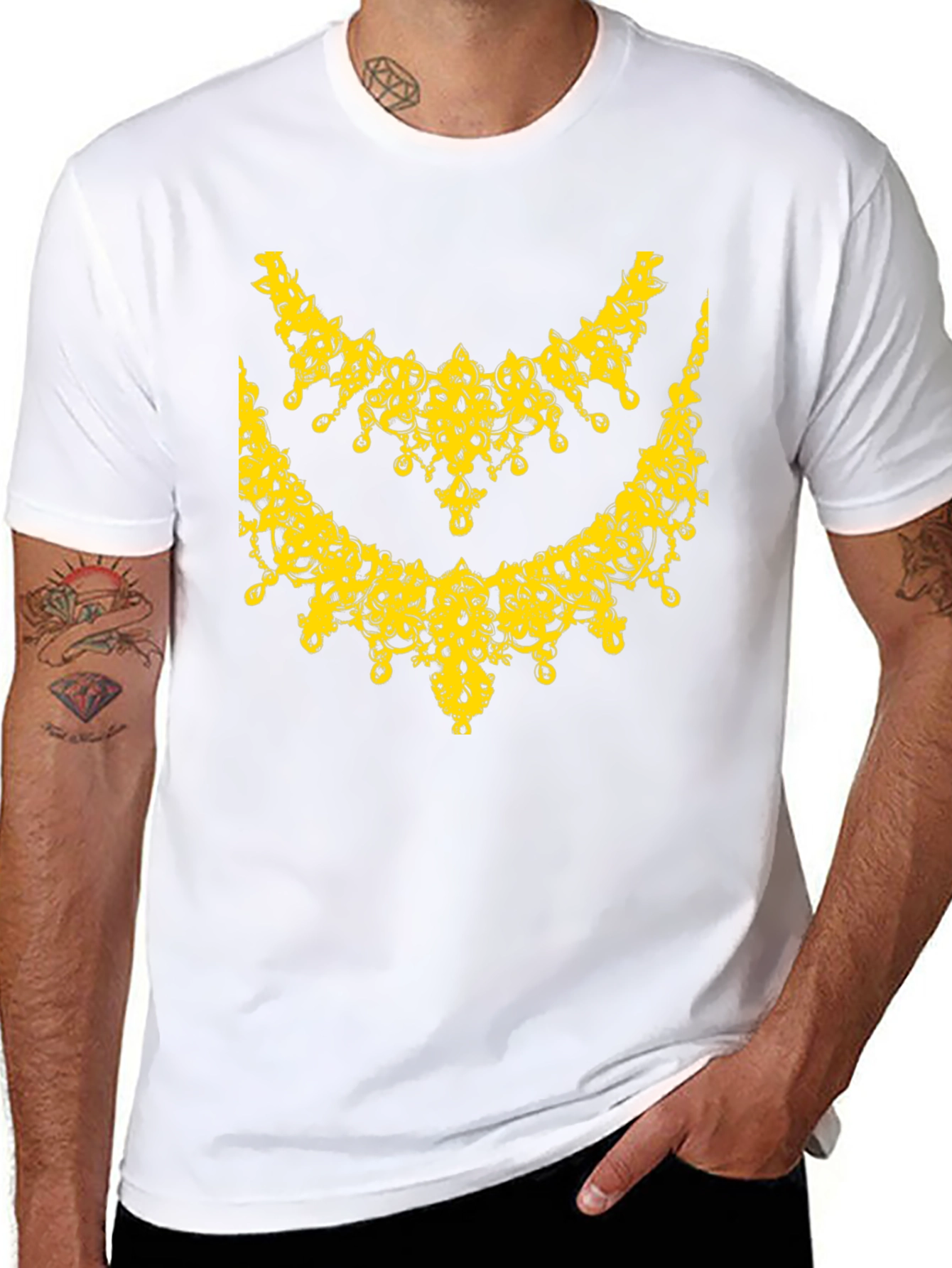 Elegant Yellow Necklace Design Black T-Shirt