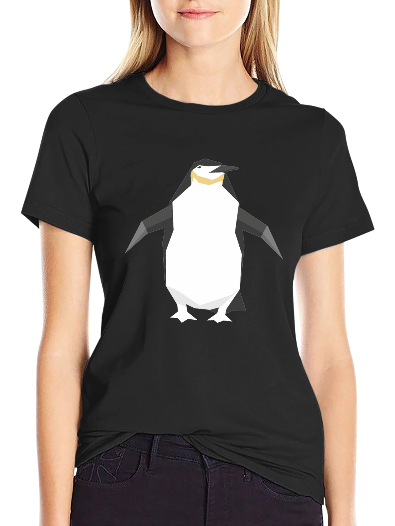 Geometric Penguin Graphic Tee - Black Cotton T-Shirt