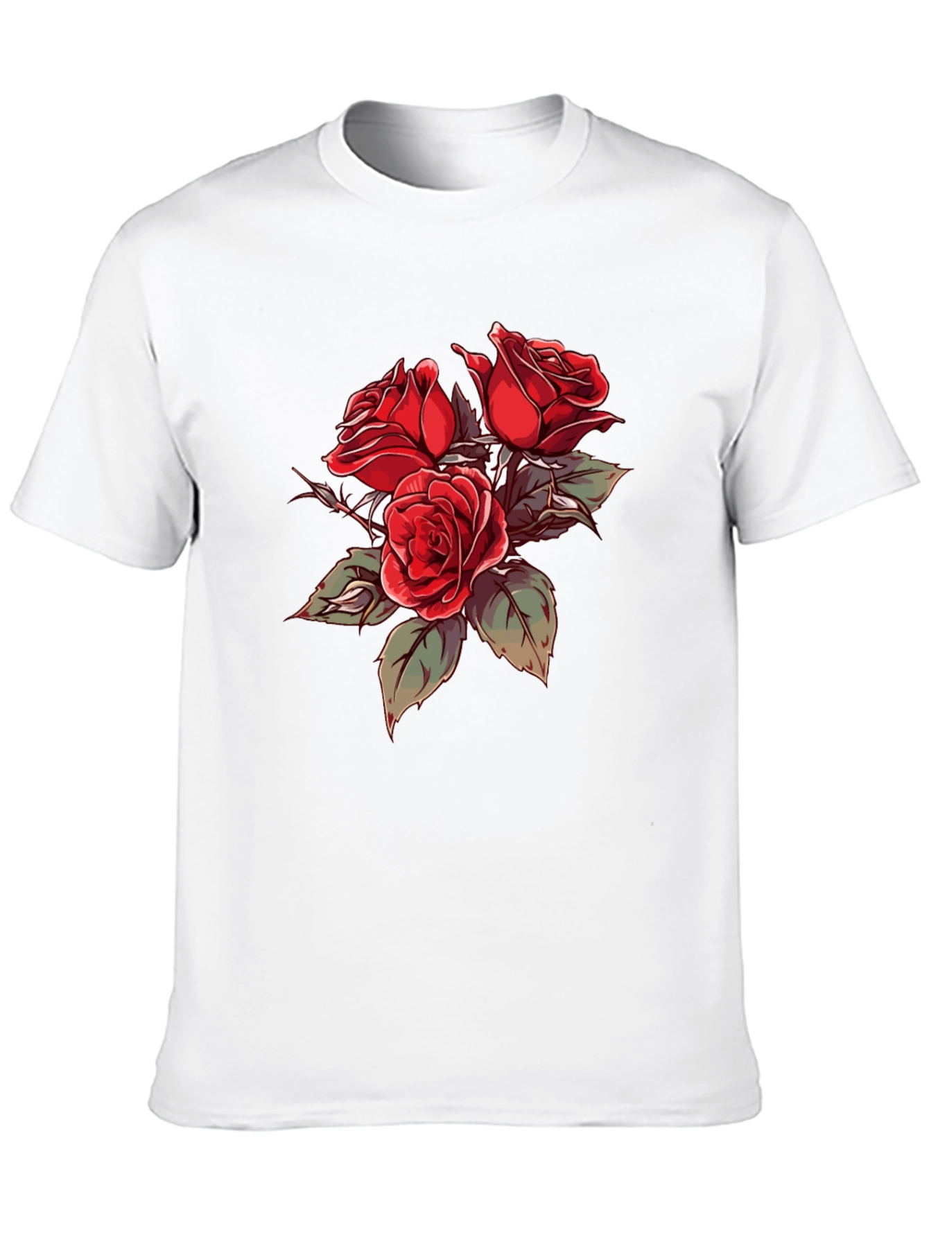 Black T-Shirt with Red Roses Graphic