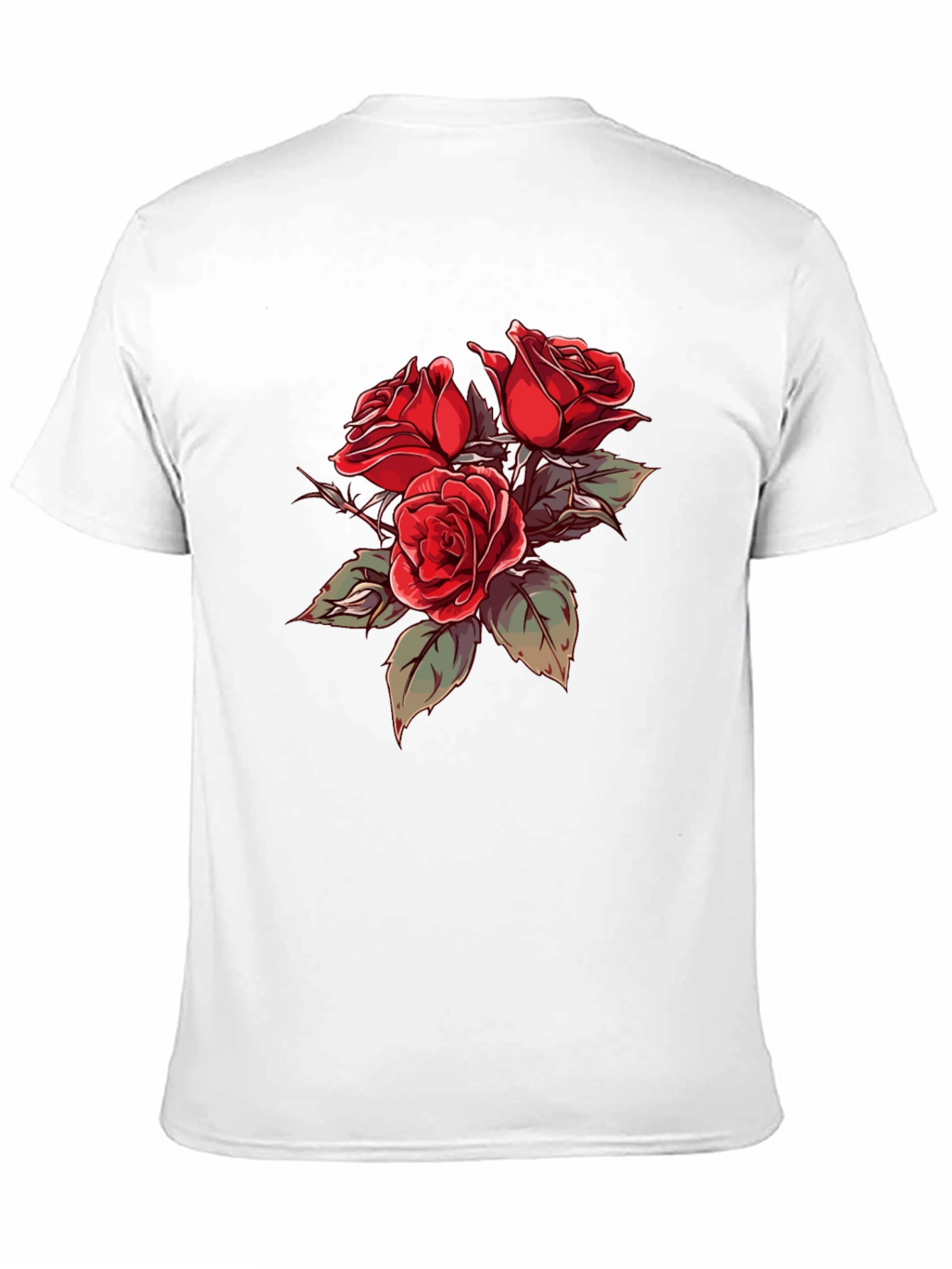 Black T-Shirt with Red Roses Graphic