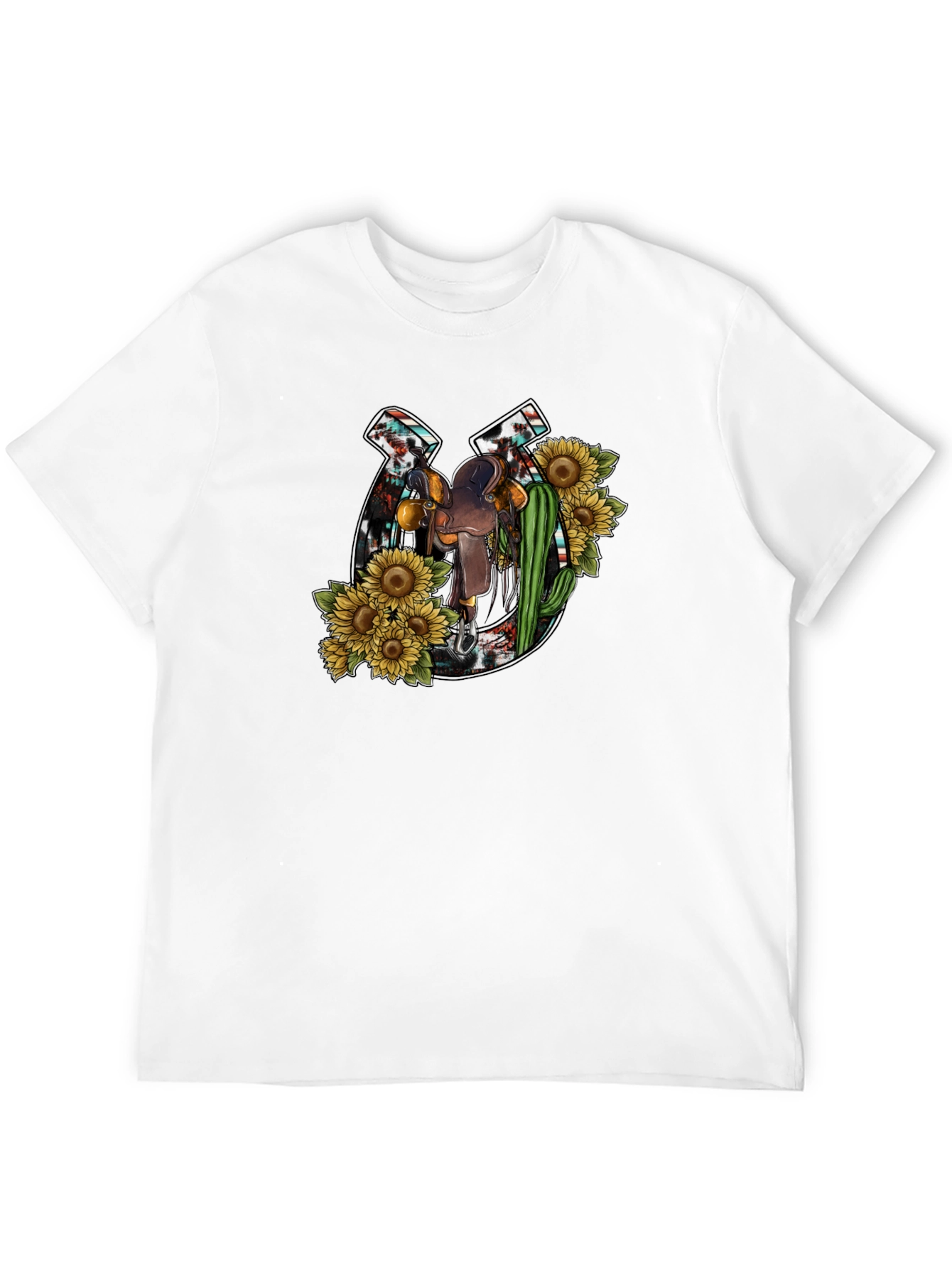 Rustic Horseshoe & Saddle Sunflower Graphic Tee