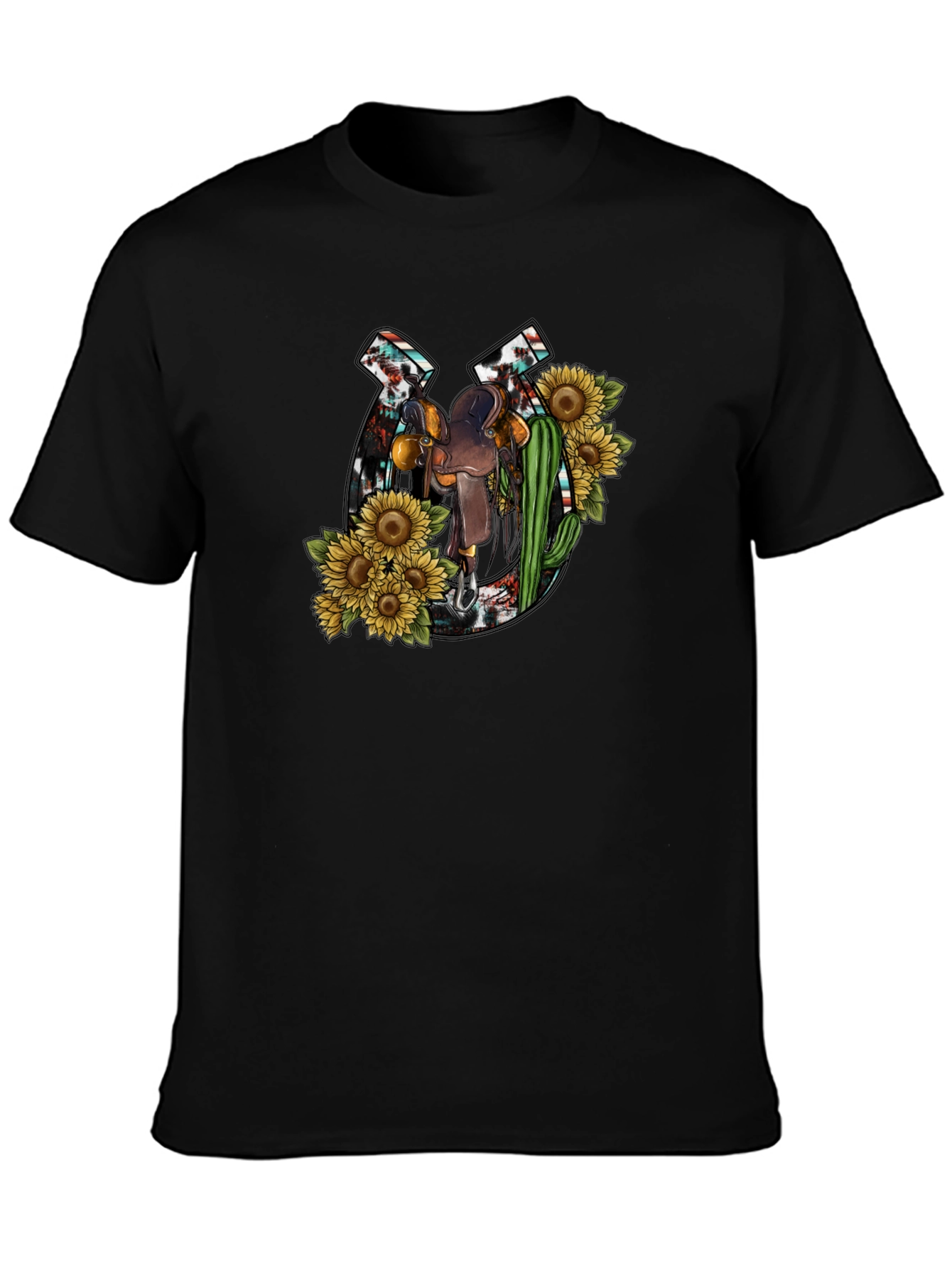 Rustic Horseshoe & Saddle Sunflower Graphic Tee