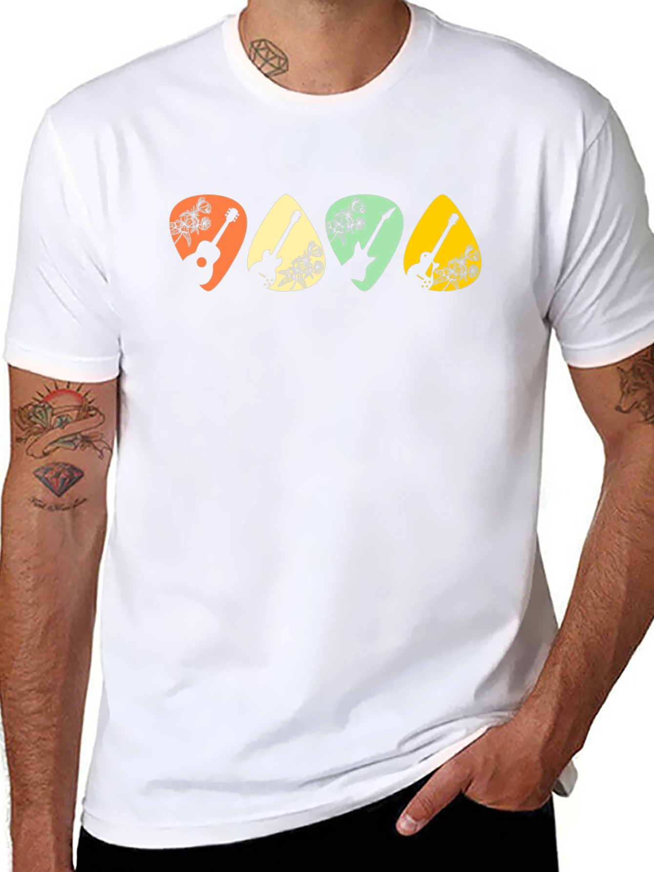 Guitar Pick Floral T-Shirt - Music Lover Tee