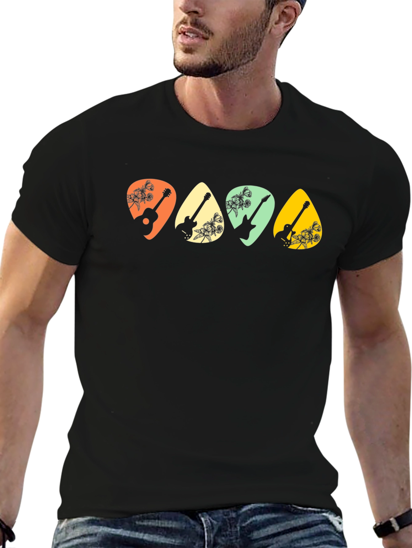 Guitar Pick Floral T-Shirt - Music Lover Tee