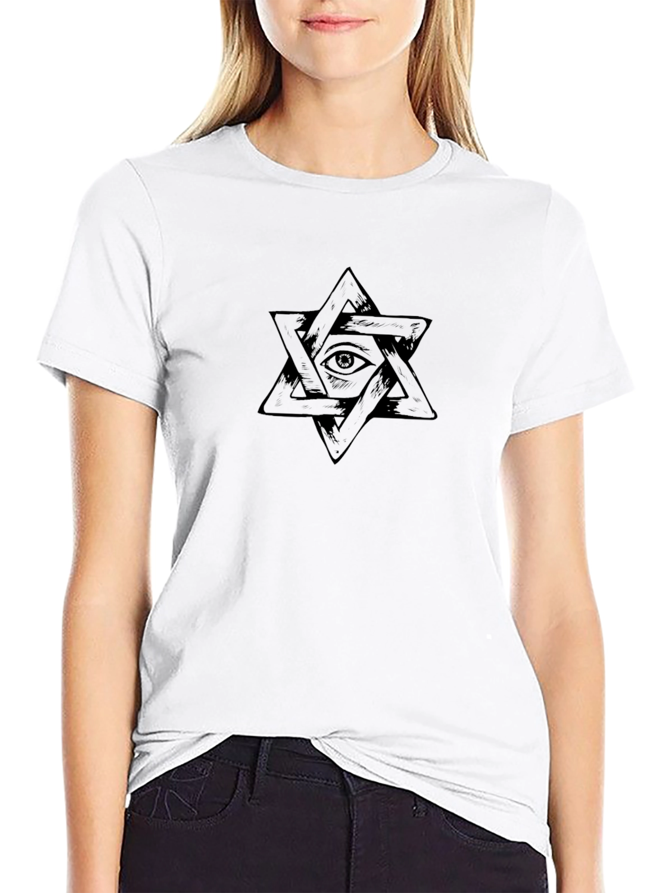 Mens Black T-Shirt - Star of David Eye Design
