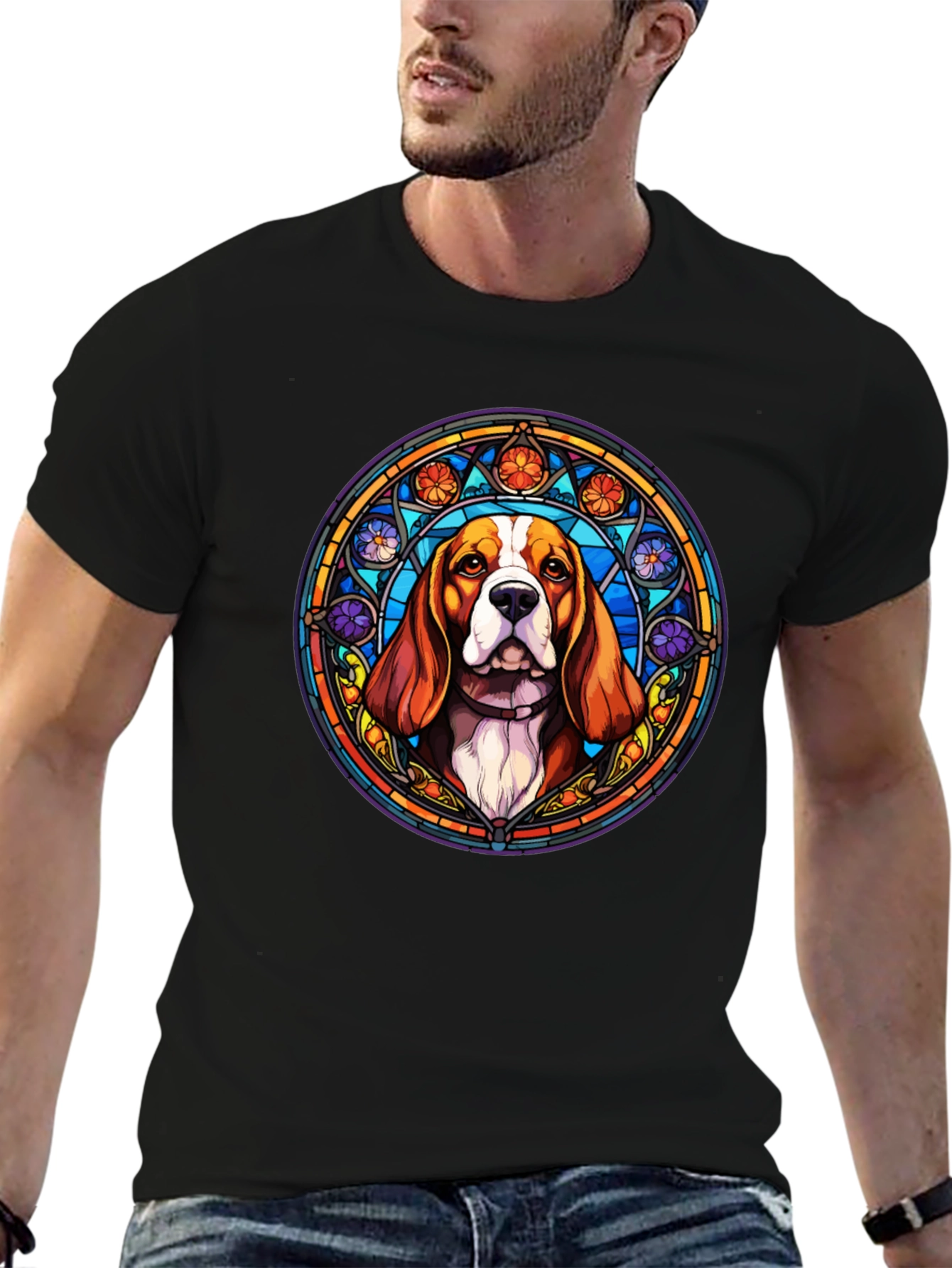 Stained Glass Beagle Dog T-Shirt - Unique Art Tee