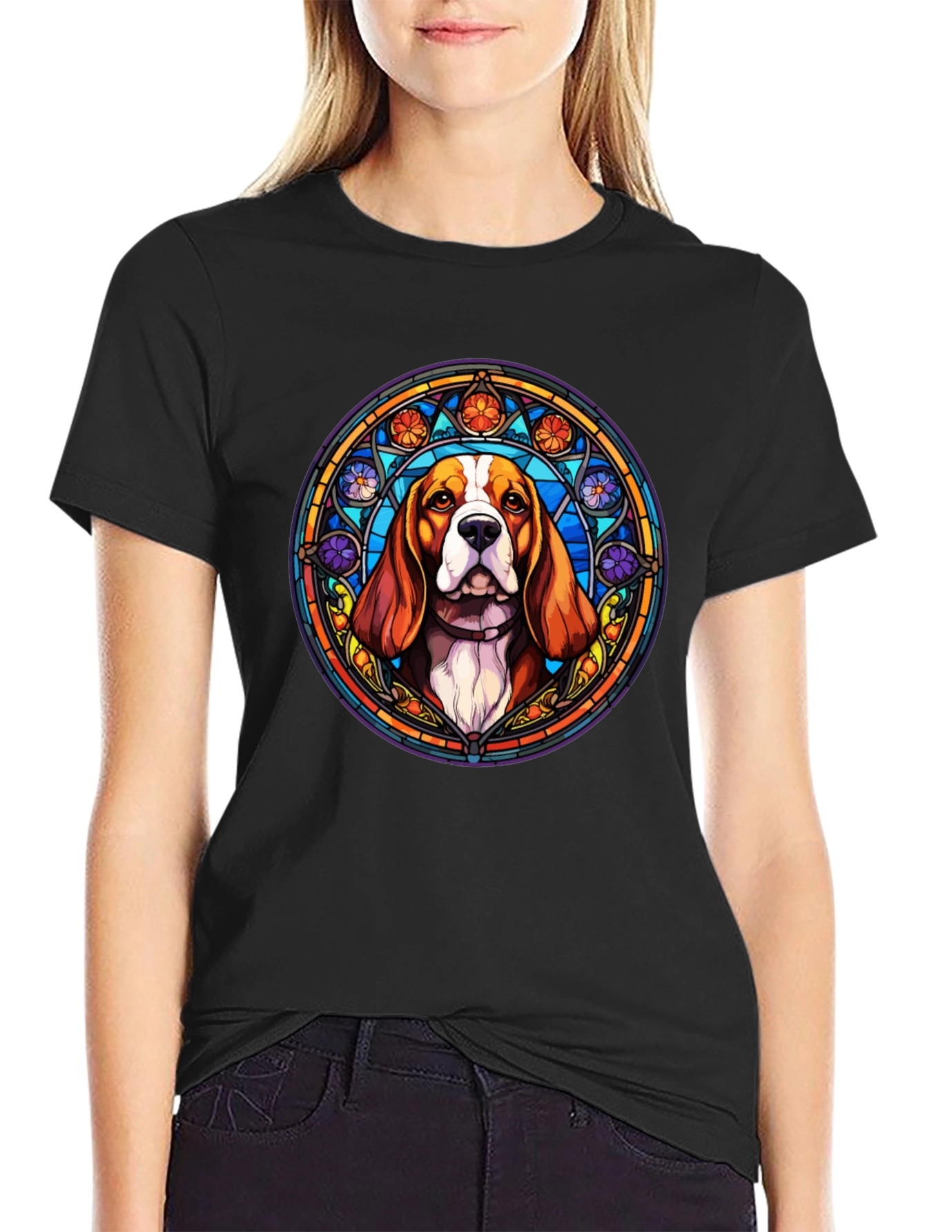 Stained Glass Beagle Dog T-Shirt - Unique Art Tee