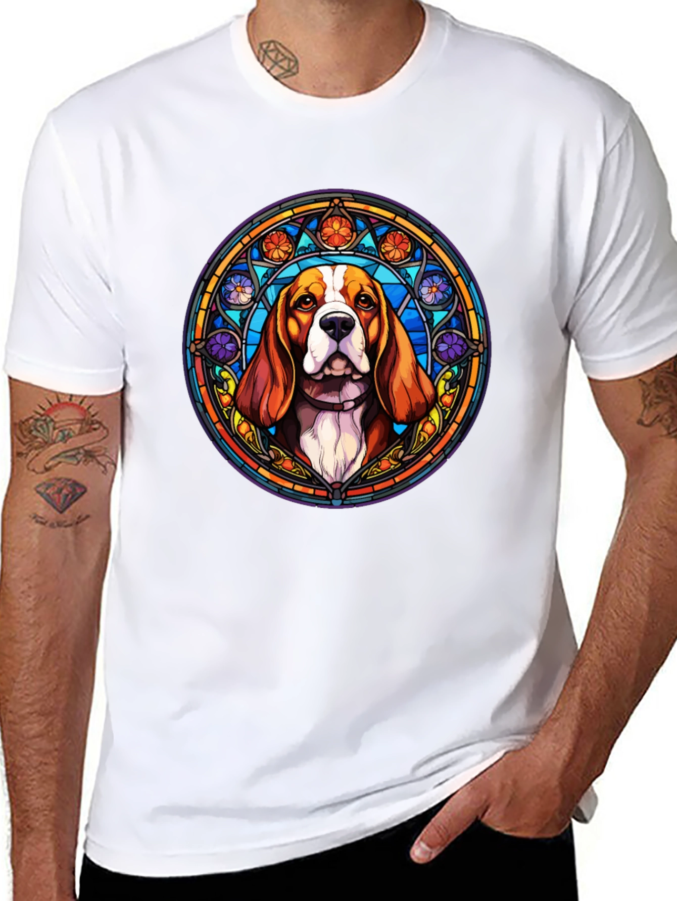 Stained Glass Beagle Dog T-Shirt - Unique Art Tee