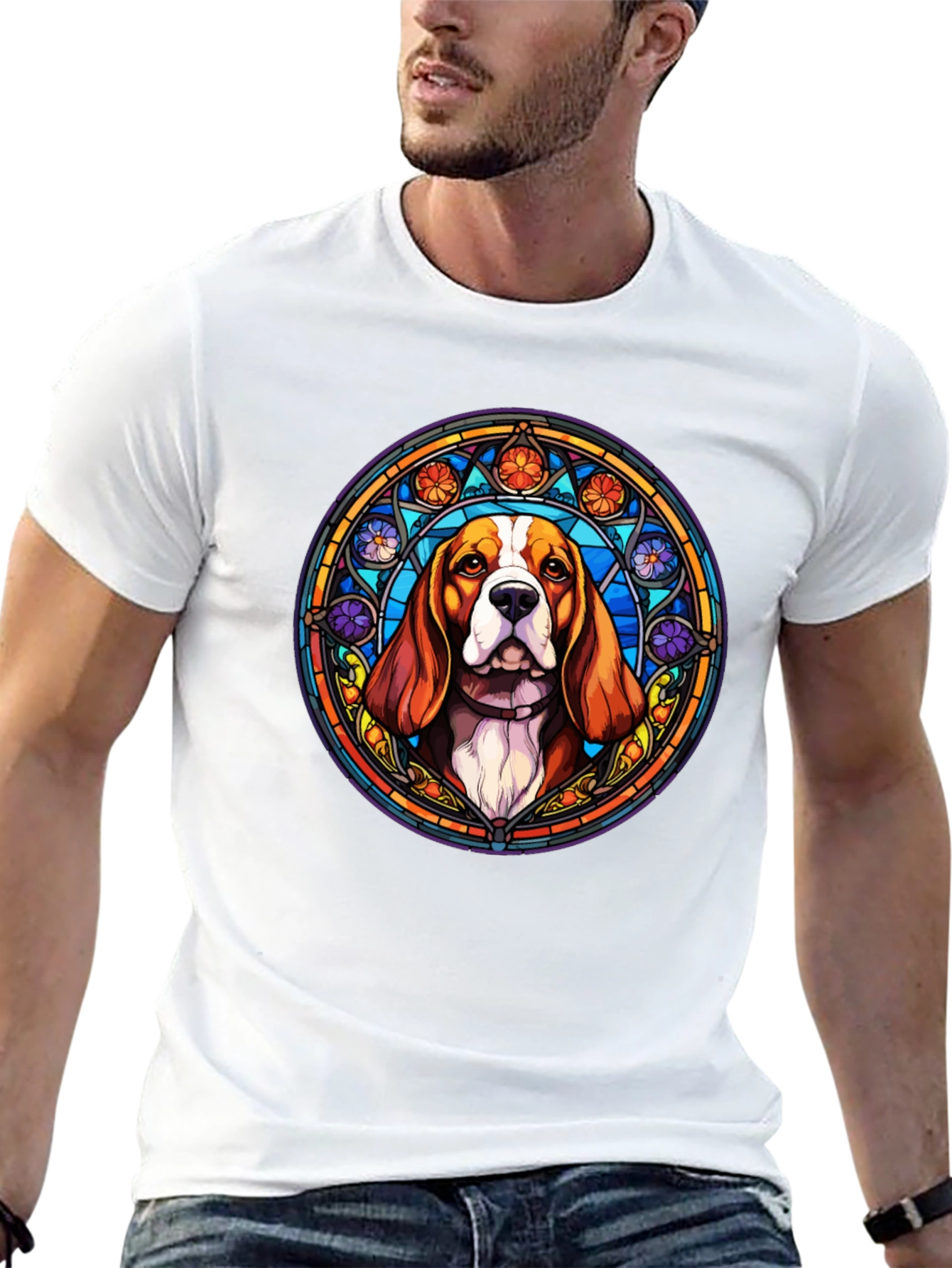 Stained Glass Beagle Dog T-Shirt - Unique Art Tee