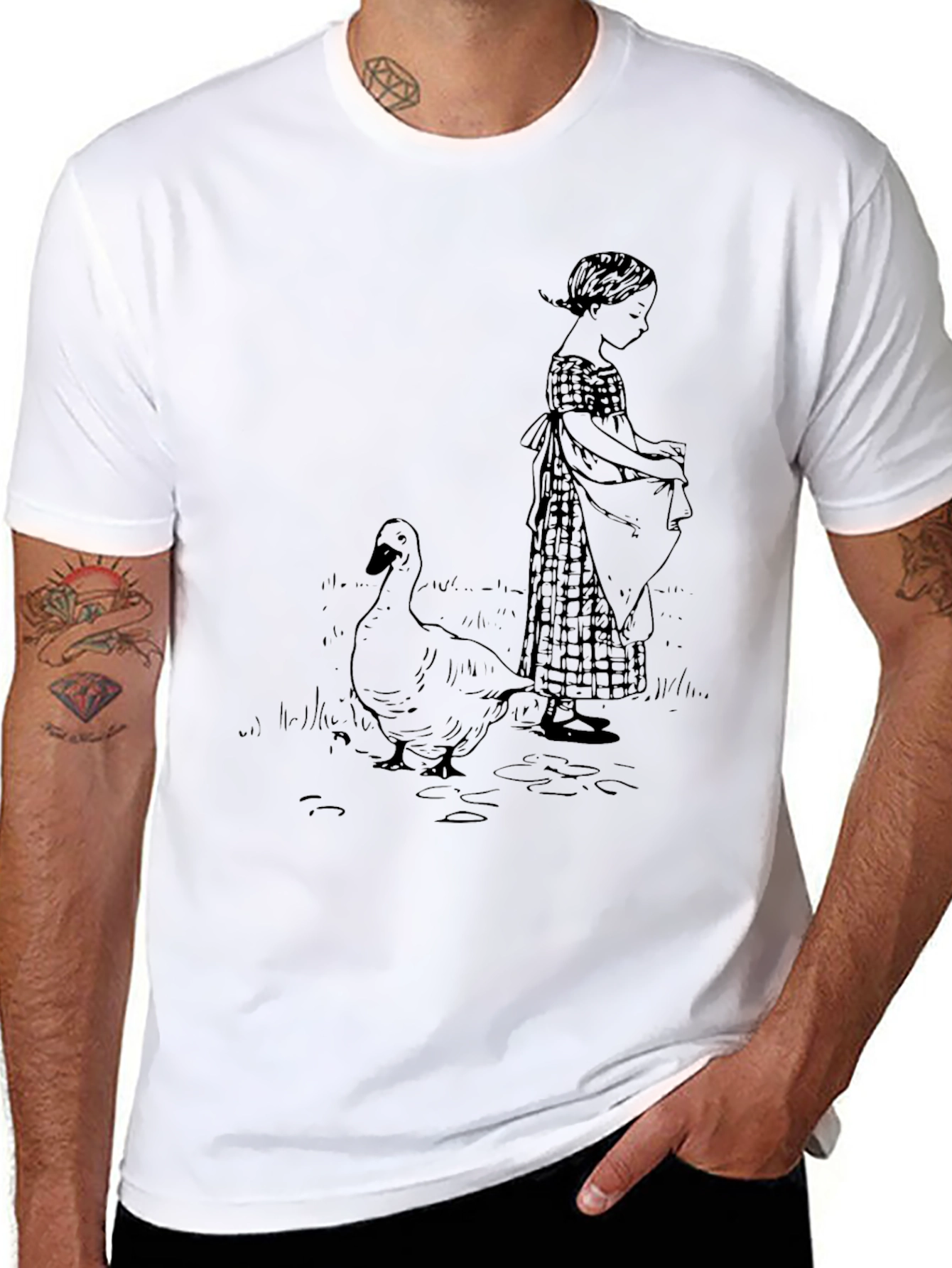 Girl and Goose Black T-Shirt