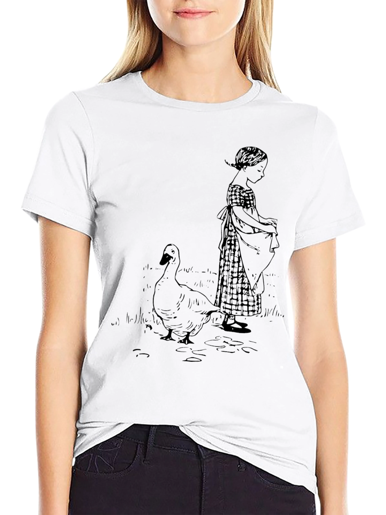Girl and Goose Black T-Shirt