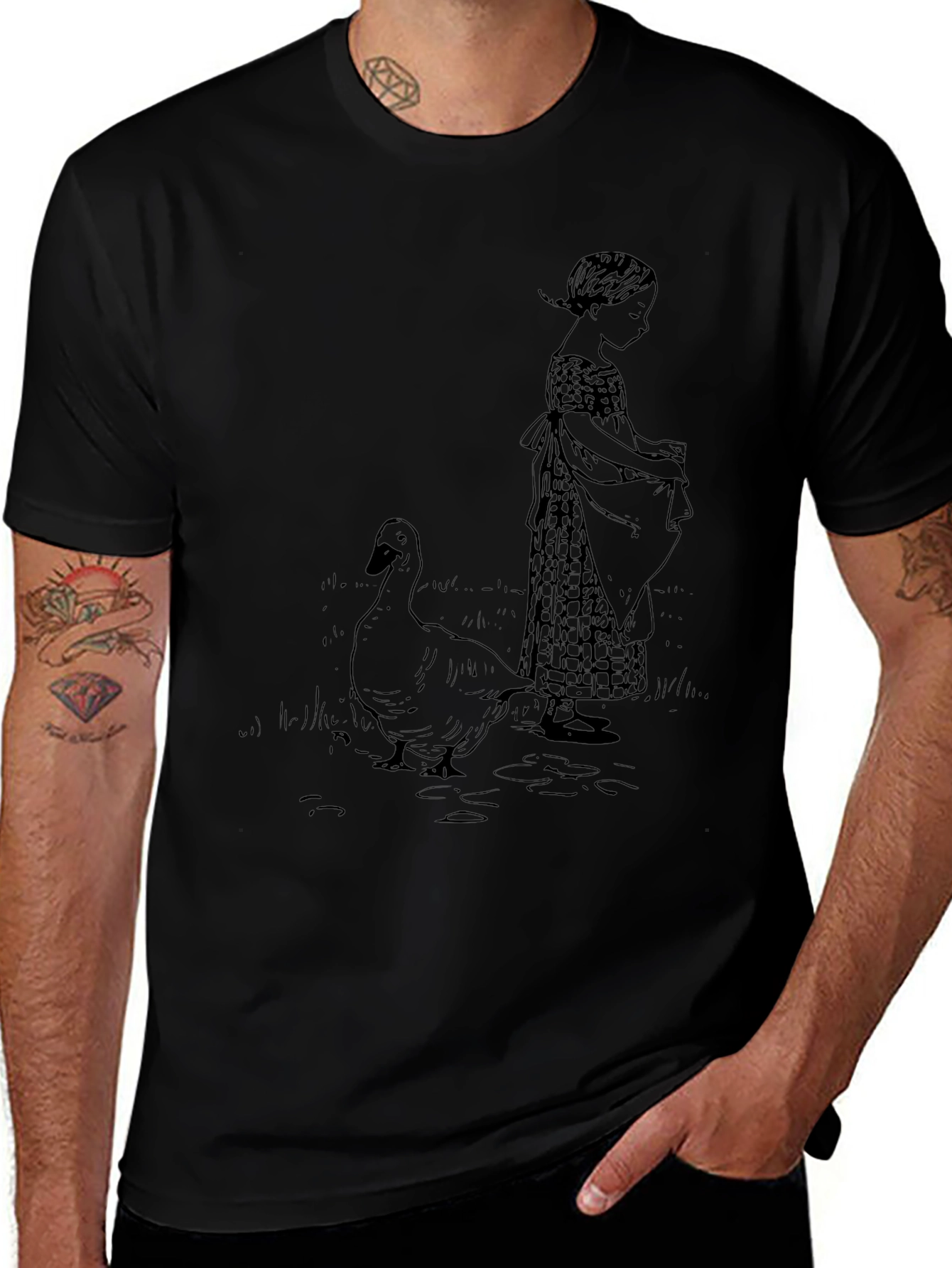 Girl and Goose Black T-Shirt