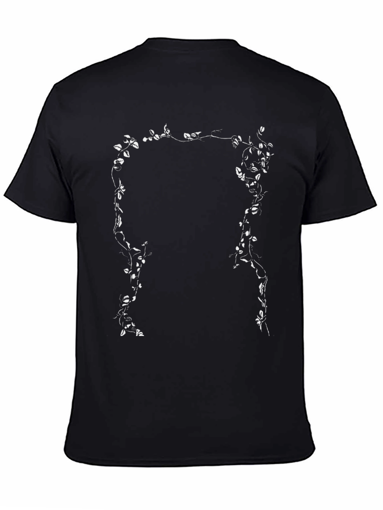 Botanical Vine Graphic Tee - Black Cotton T-Shirt