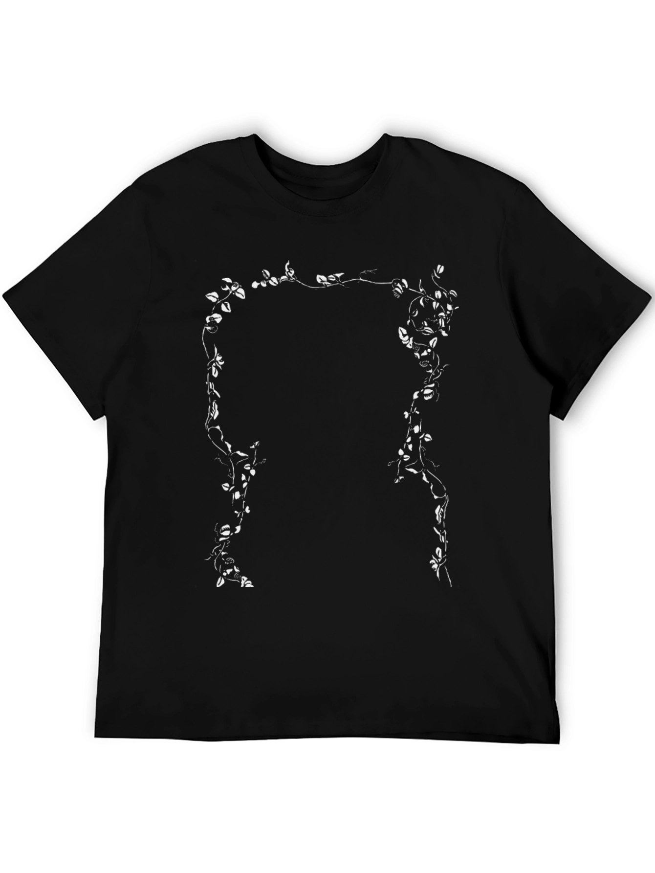 Botanical Vine Graphic Tee - Black Cotton T-Shirt