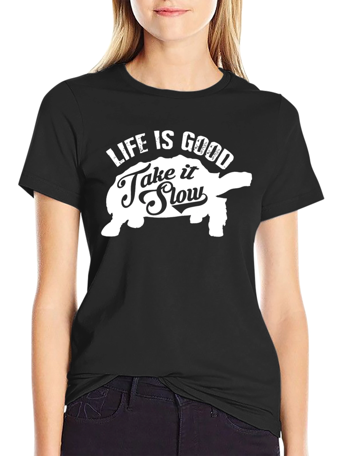 Life is Good Turtle Graphic Black T-Shirt