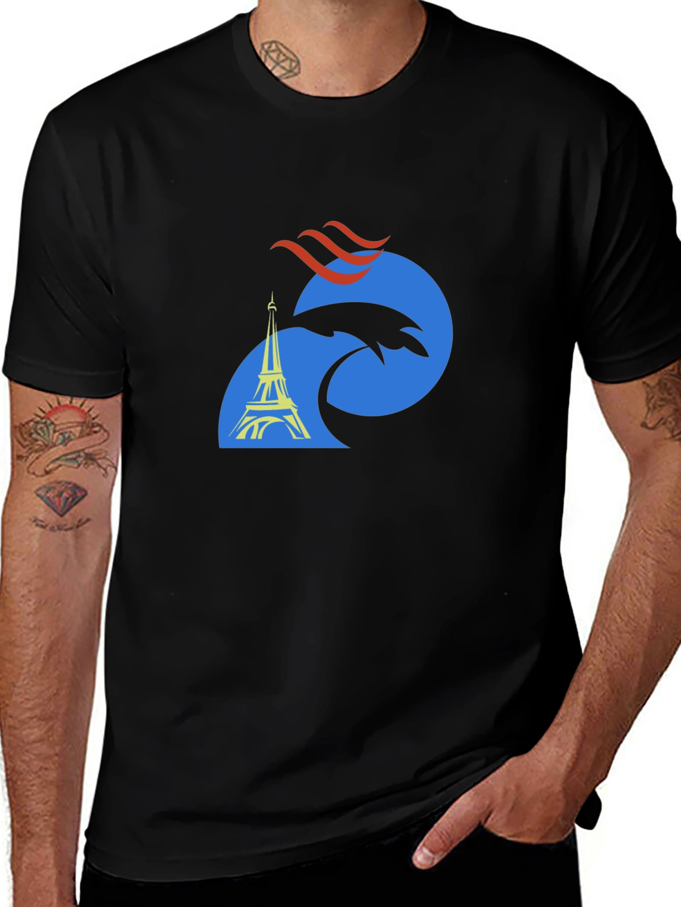 Paris Eiffel Tower Graphic Tee - Mens Black T-Shirt