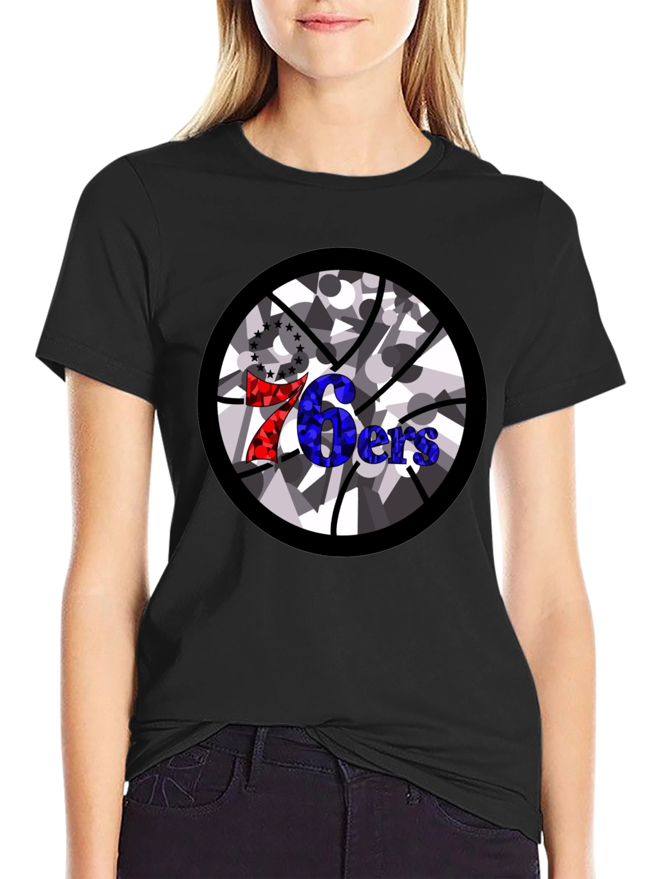 76ers Basketball Graphic Black T-Shirt