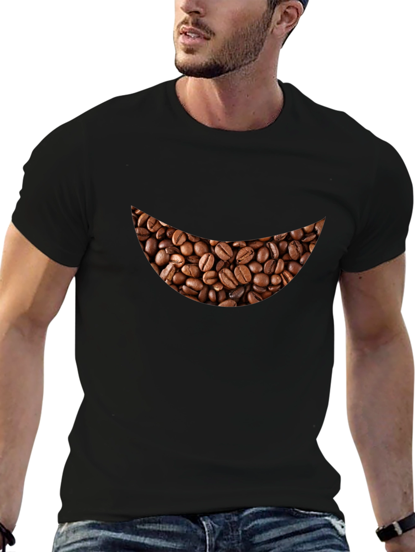 Coffee Bean Smile Black T-Shirt - Brewtiful!