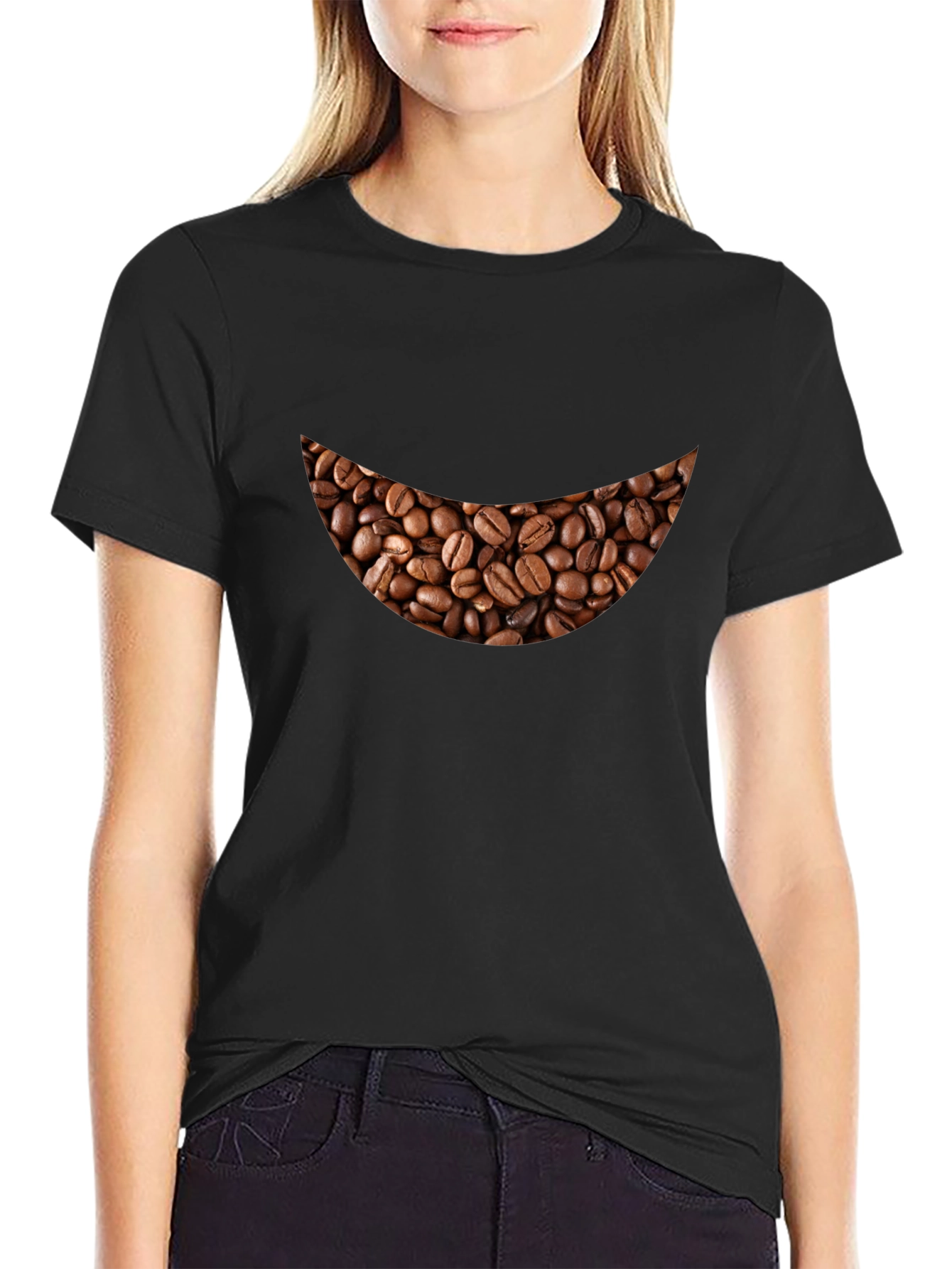 Coffee Bean Smile Black T-Shirt - Brewtiful!