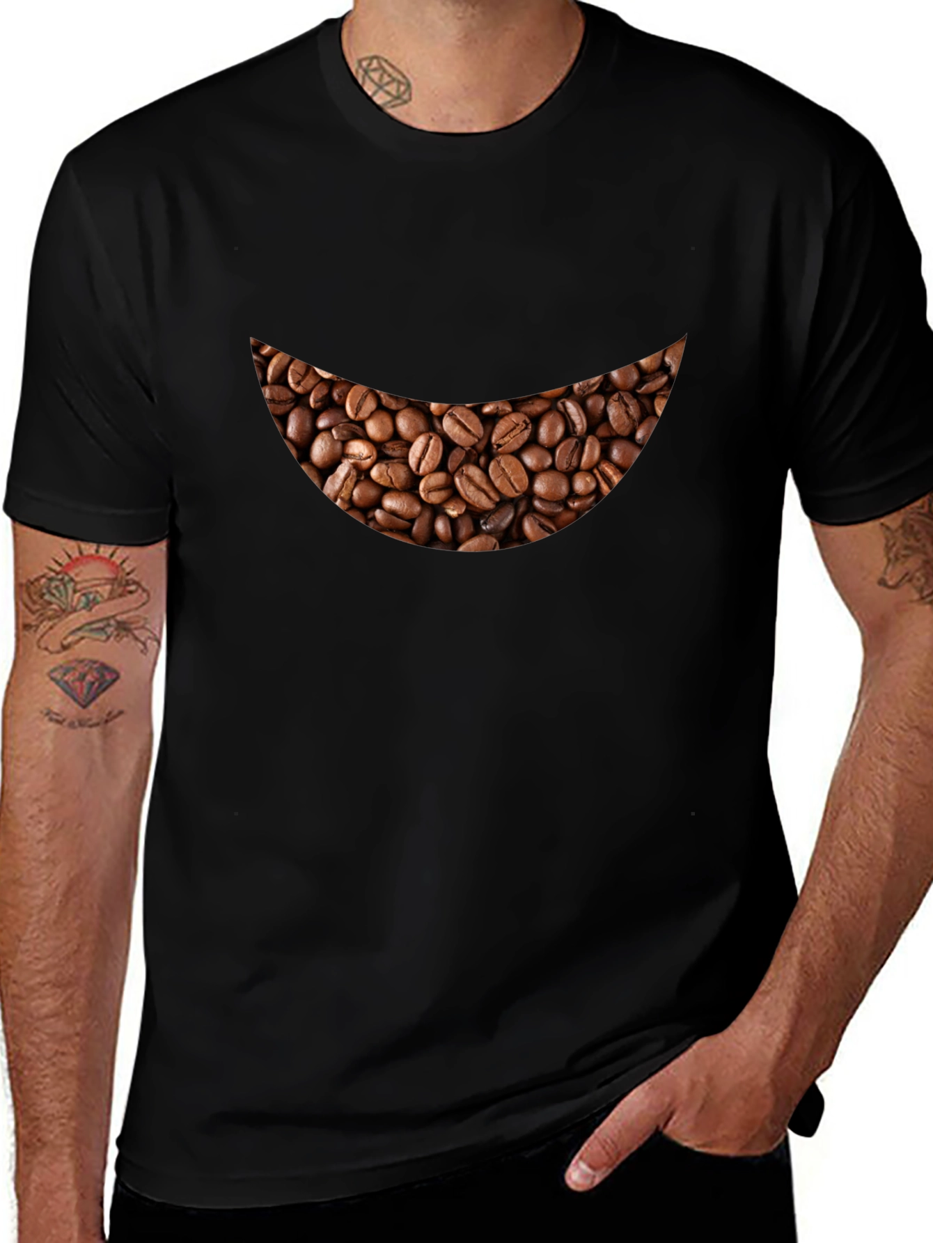 Coffee Bean Smile Black T-Shirt - Brewtiful!