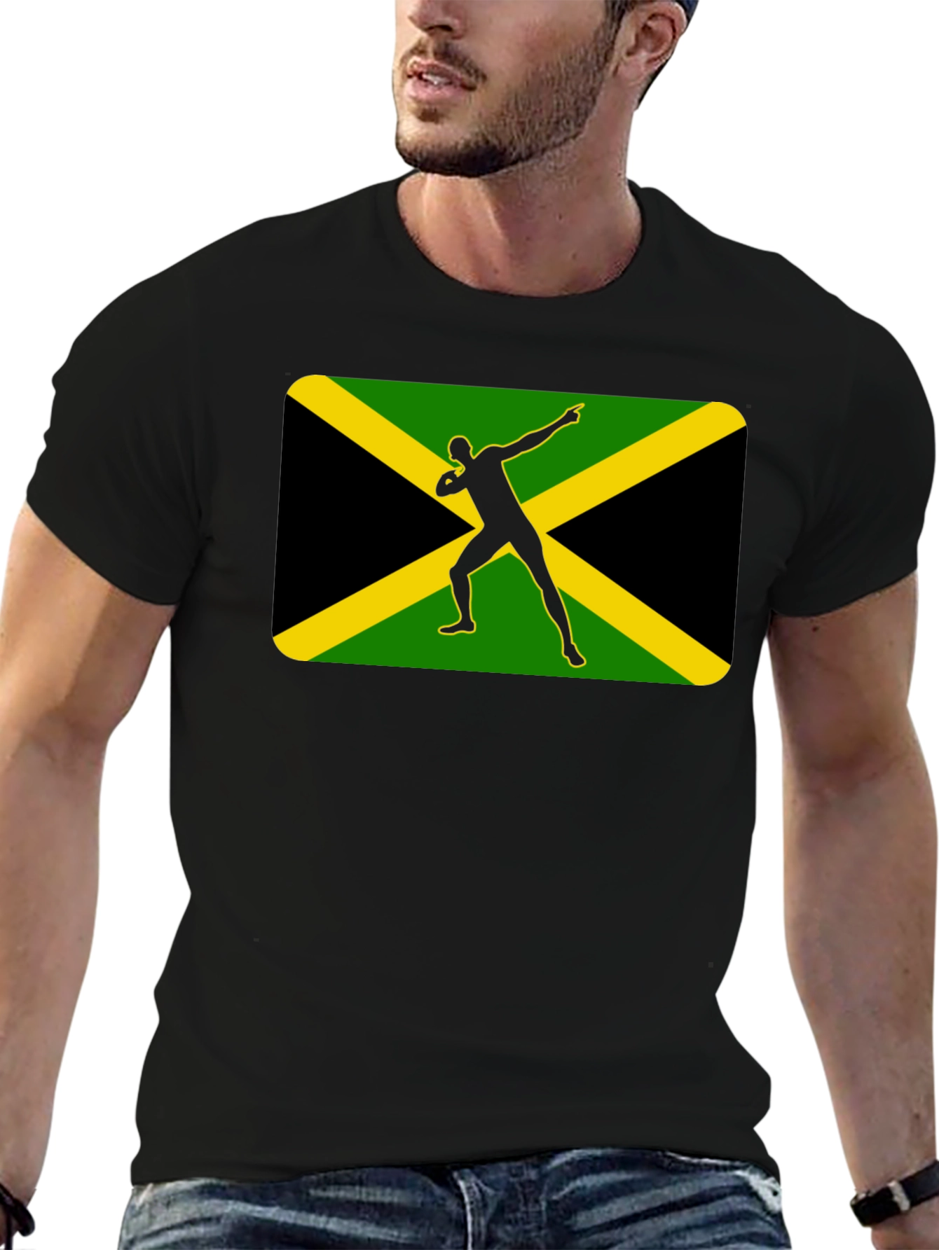Jamaican Bolt T-Shirt: Black Cotton Tee