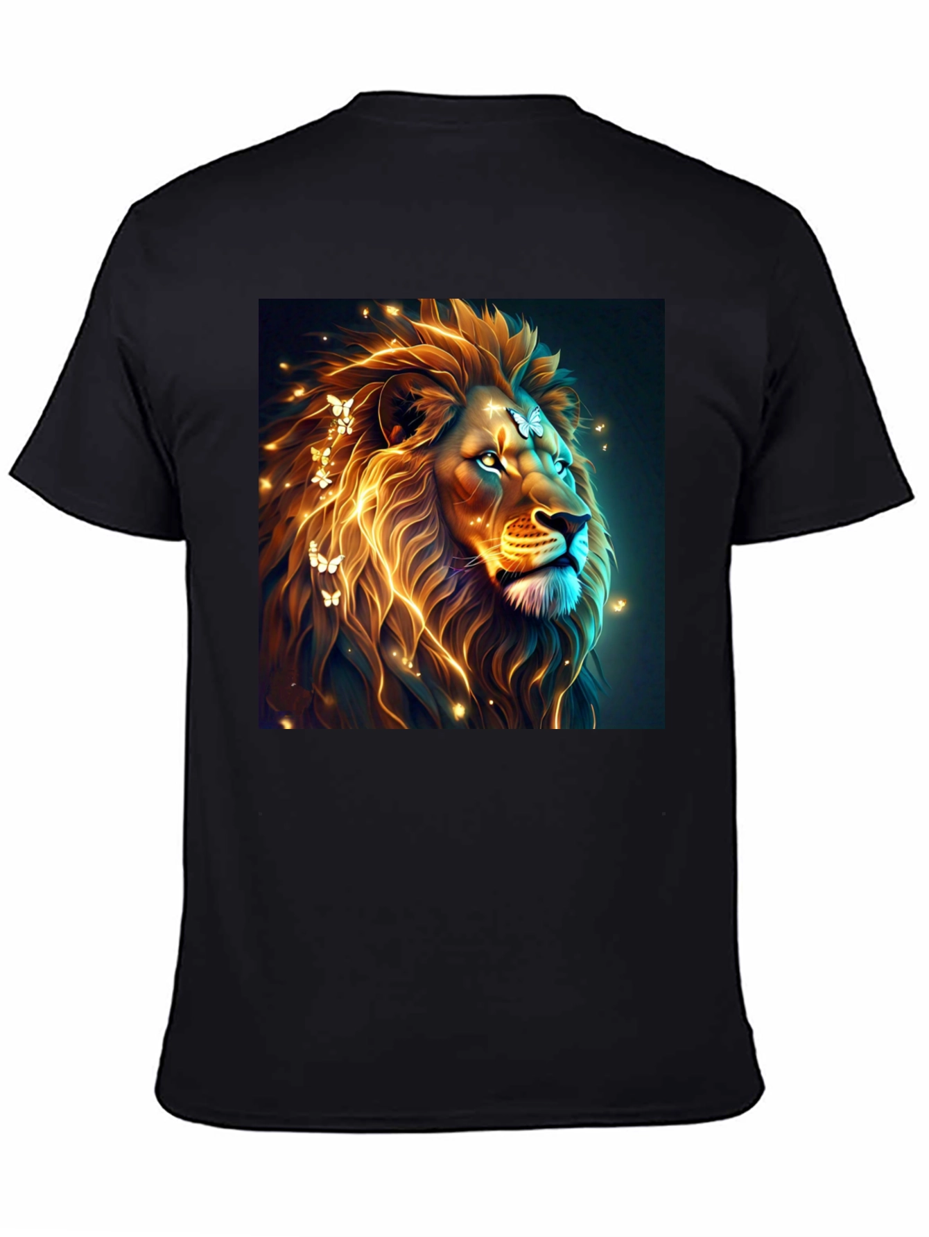 Lion Butterfly Graphic Black T-Shirt