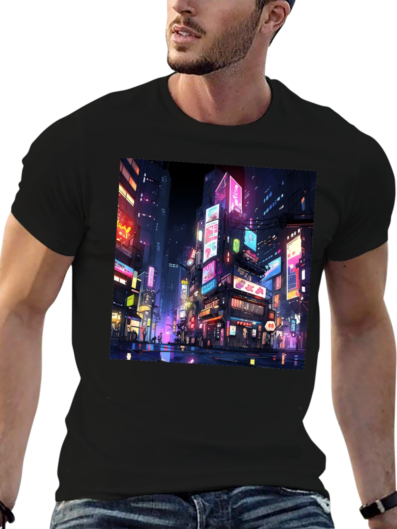 Neon Cityscape T-Shirt - Vibrant Anime Style