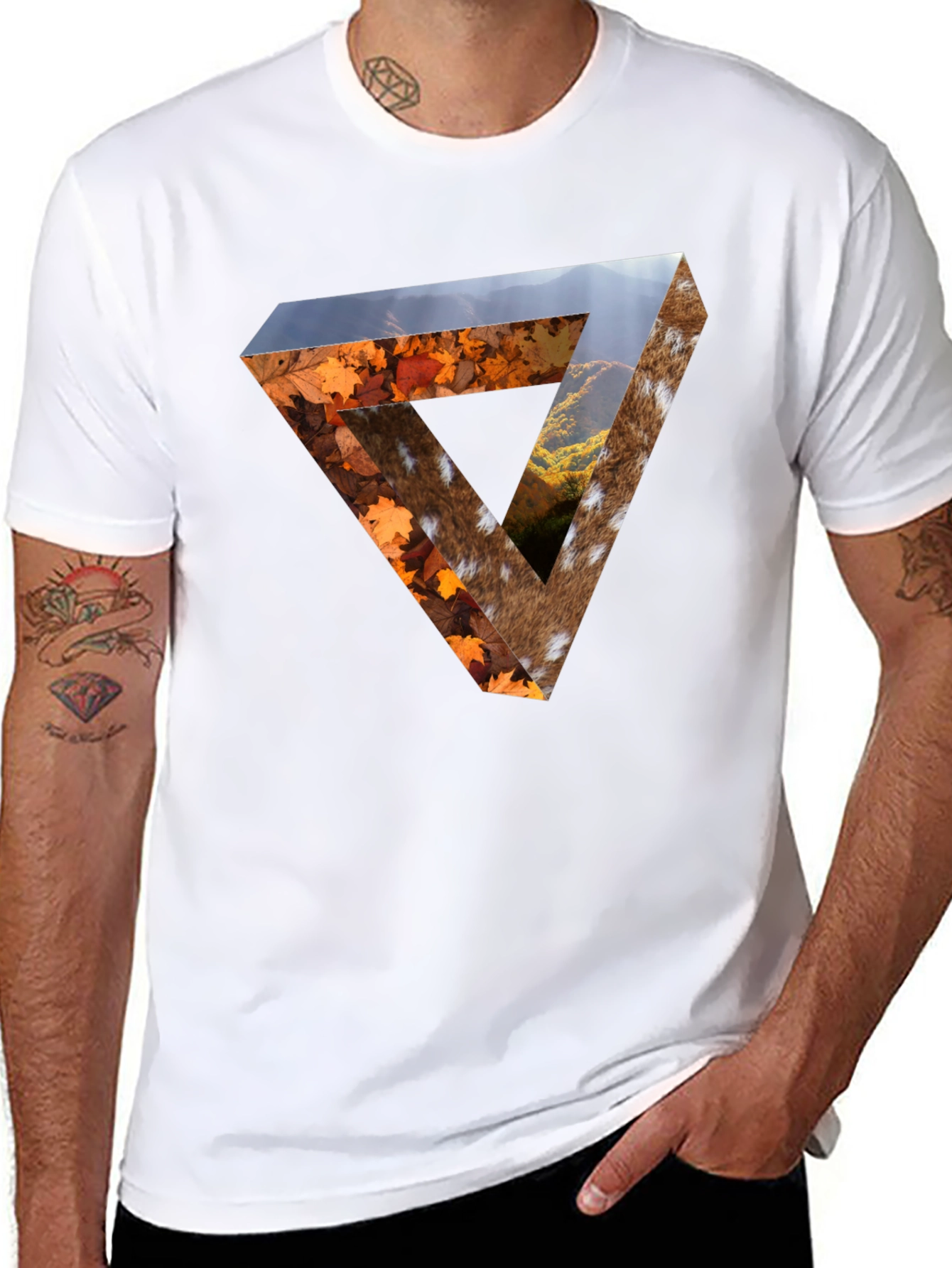 Nature Triangle Graphic Tee - Unique Optical Illusion Print