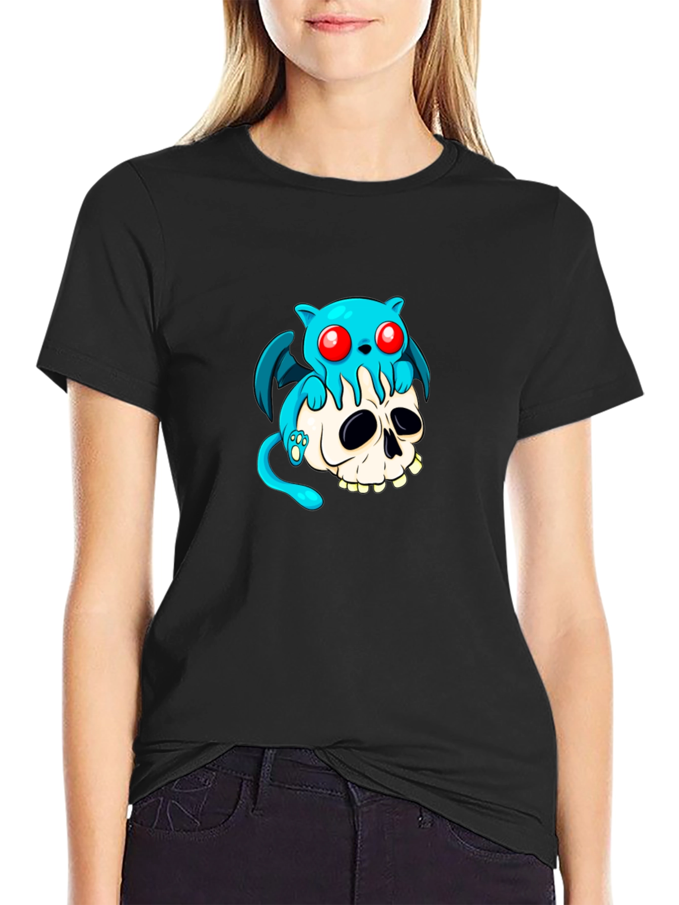 Skull and Blue Monster Graphic Tee