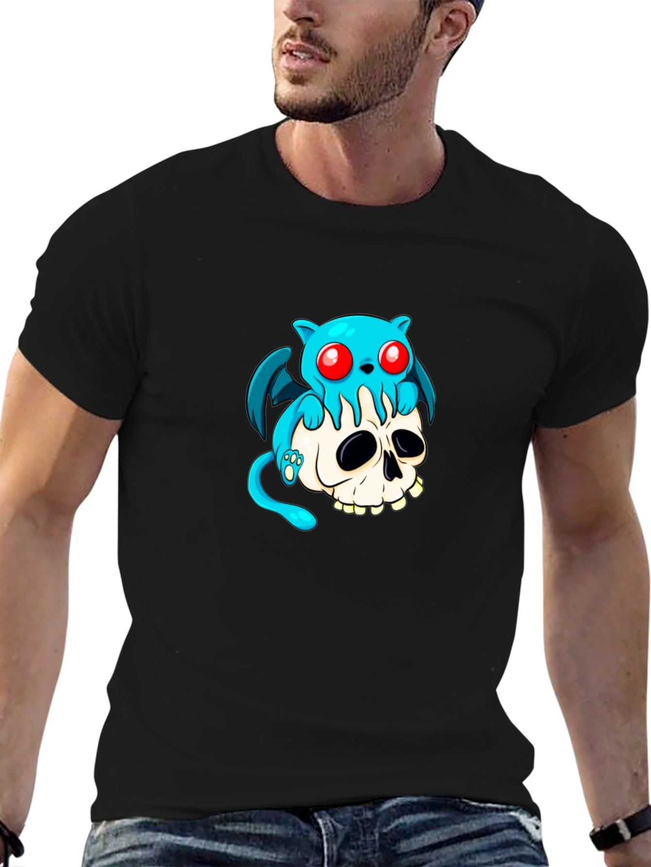 Skull and Blue Monster Graphic Tee