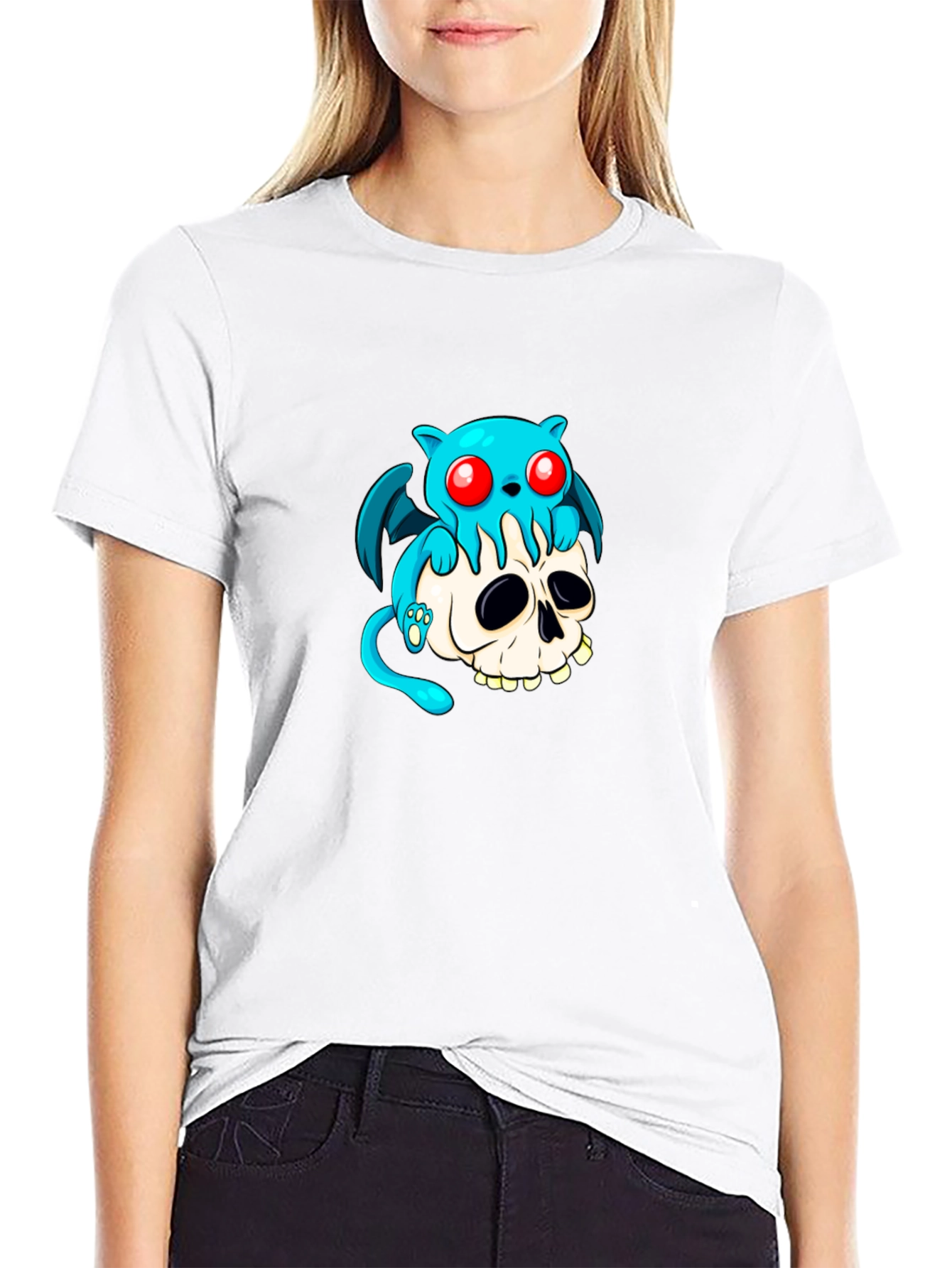 Skull and Blue Monster Graphic Tee