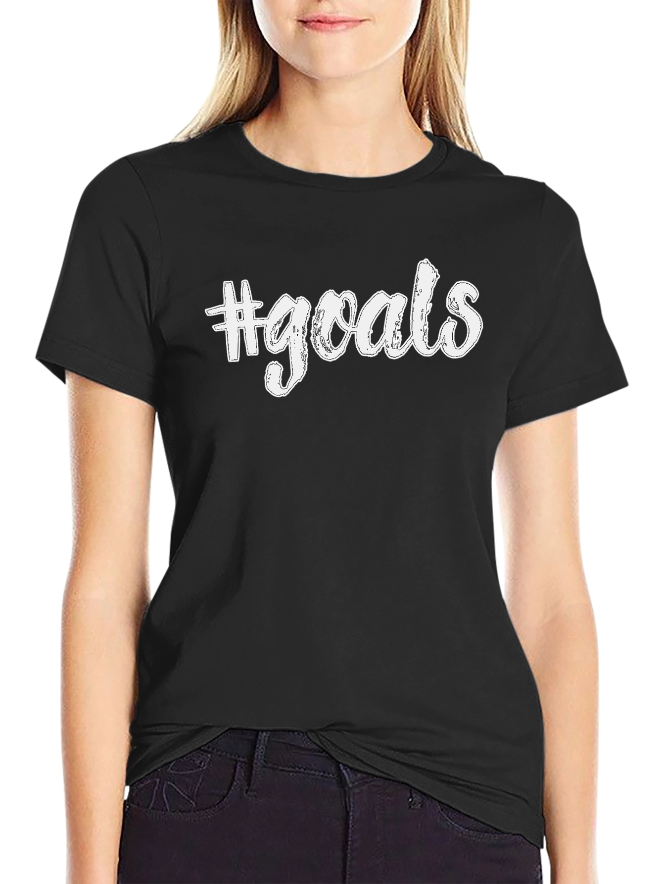 #Goals Black Graphic Tee - Casual Style