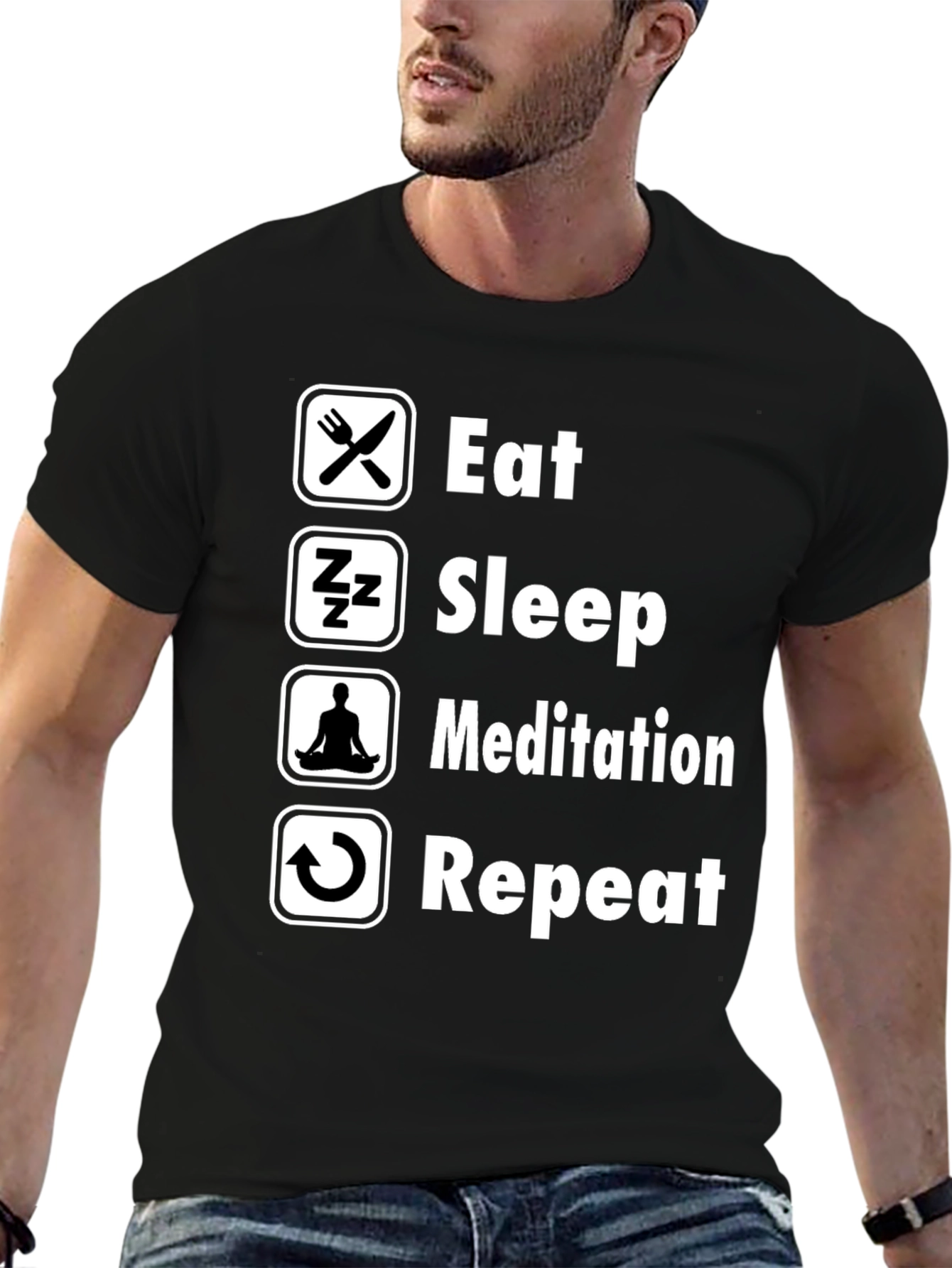 Eat Sleep Meditation Repeat Graphic Tee