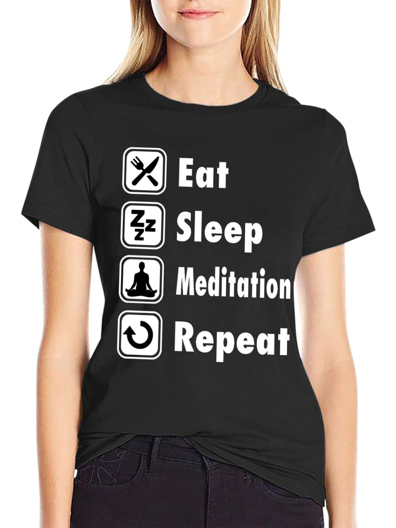 Eat Sleep Meditation Repeat Graphic Tee