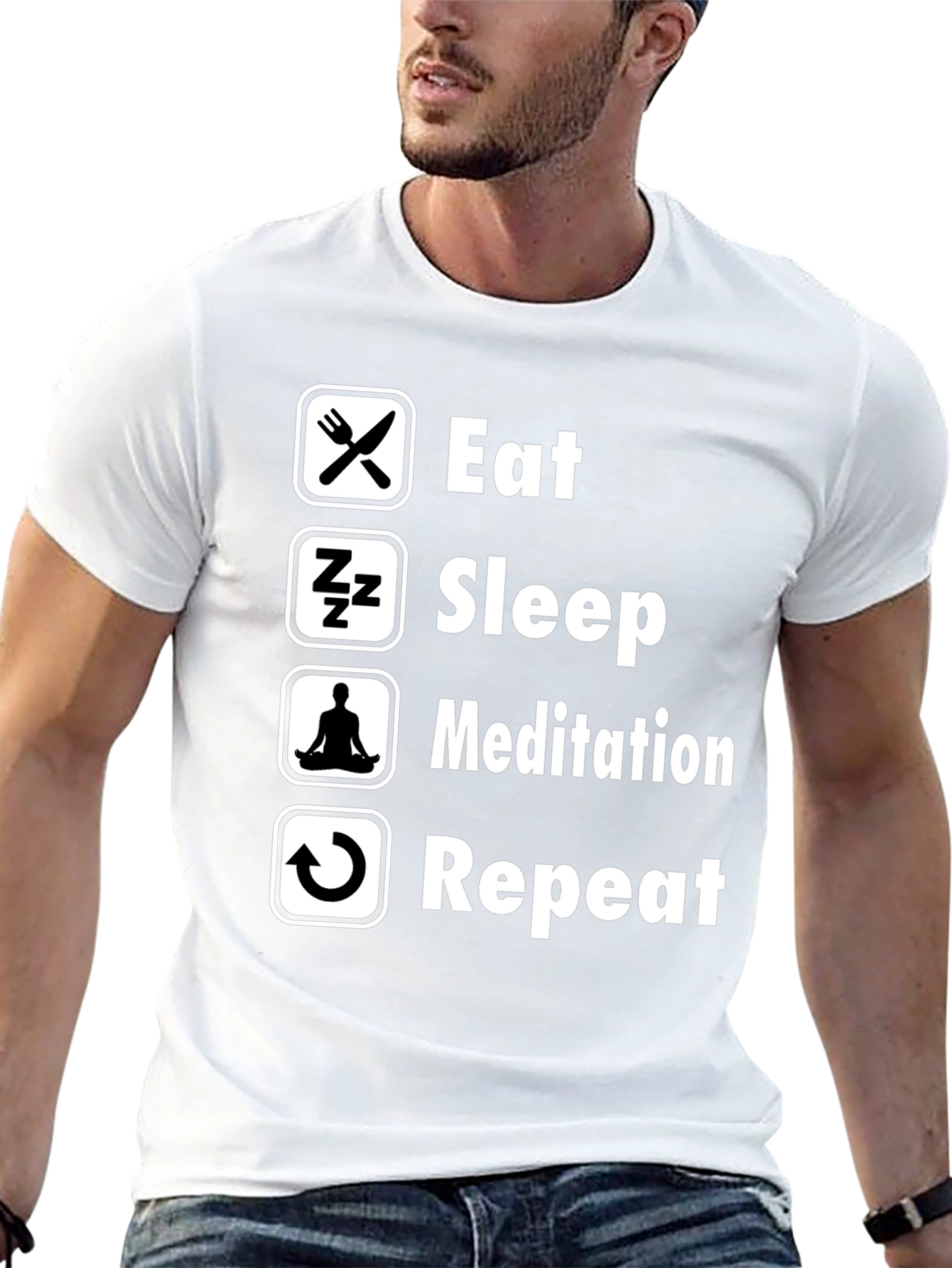 Eat Sleep Meditation Repeat Graphic Tee