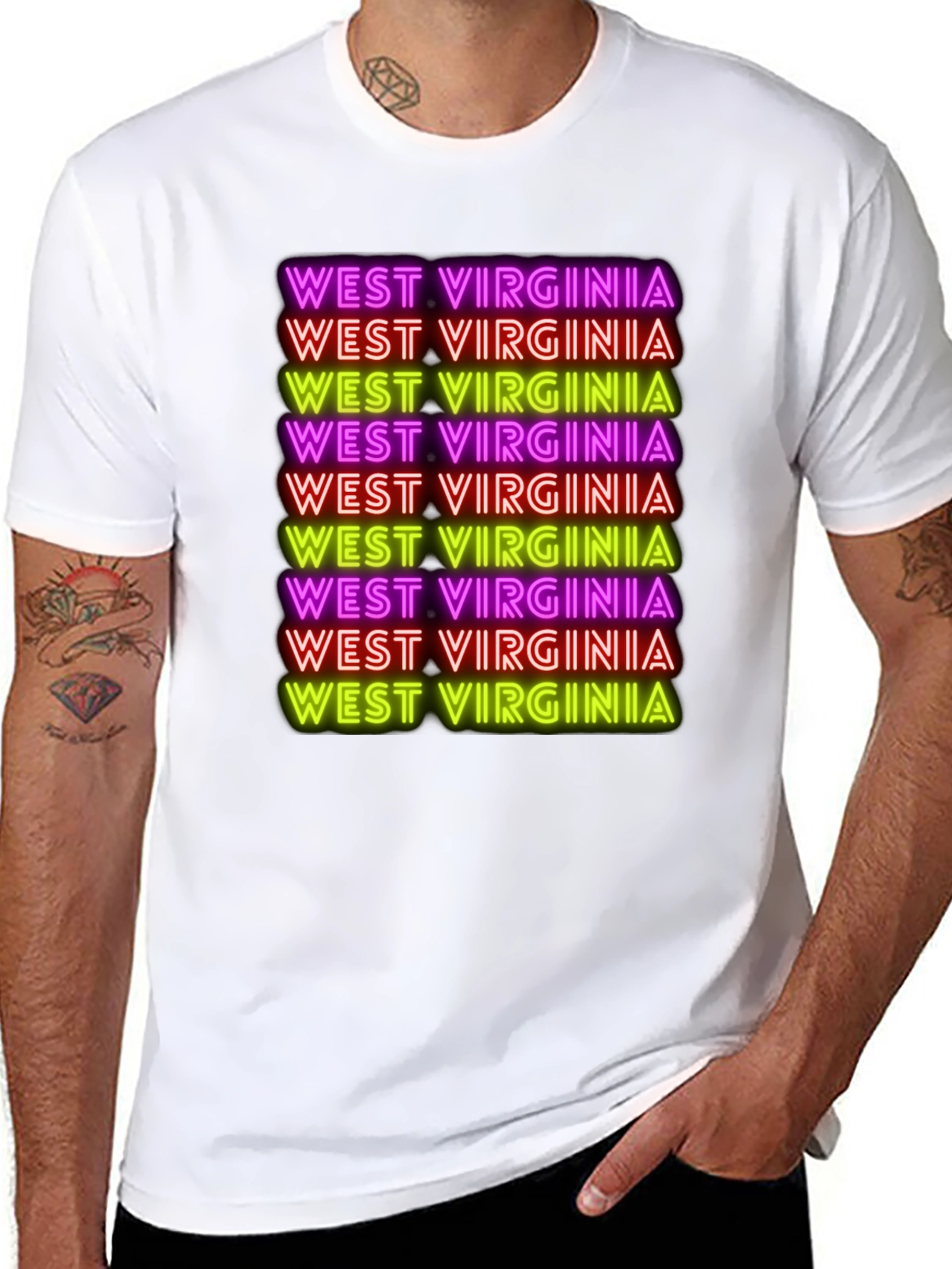 West Virginia Neon Text Black T-Shirt