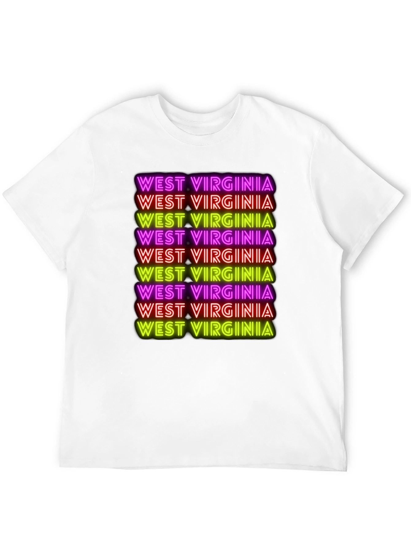 West Virginia Neon Text Black T-Shirt