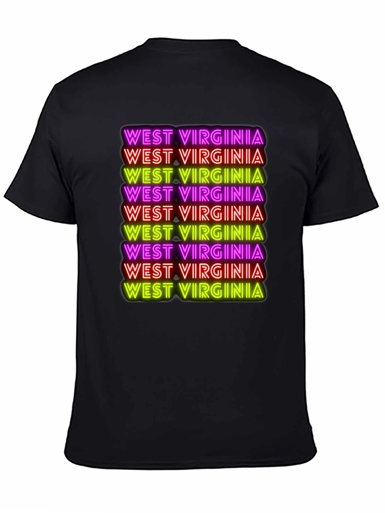 West Virginia Neon Text Black T-Shirt