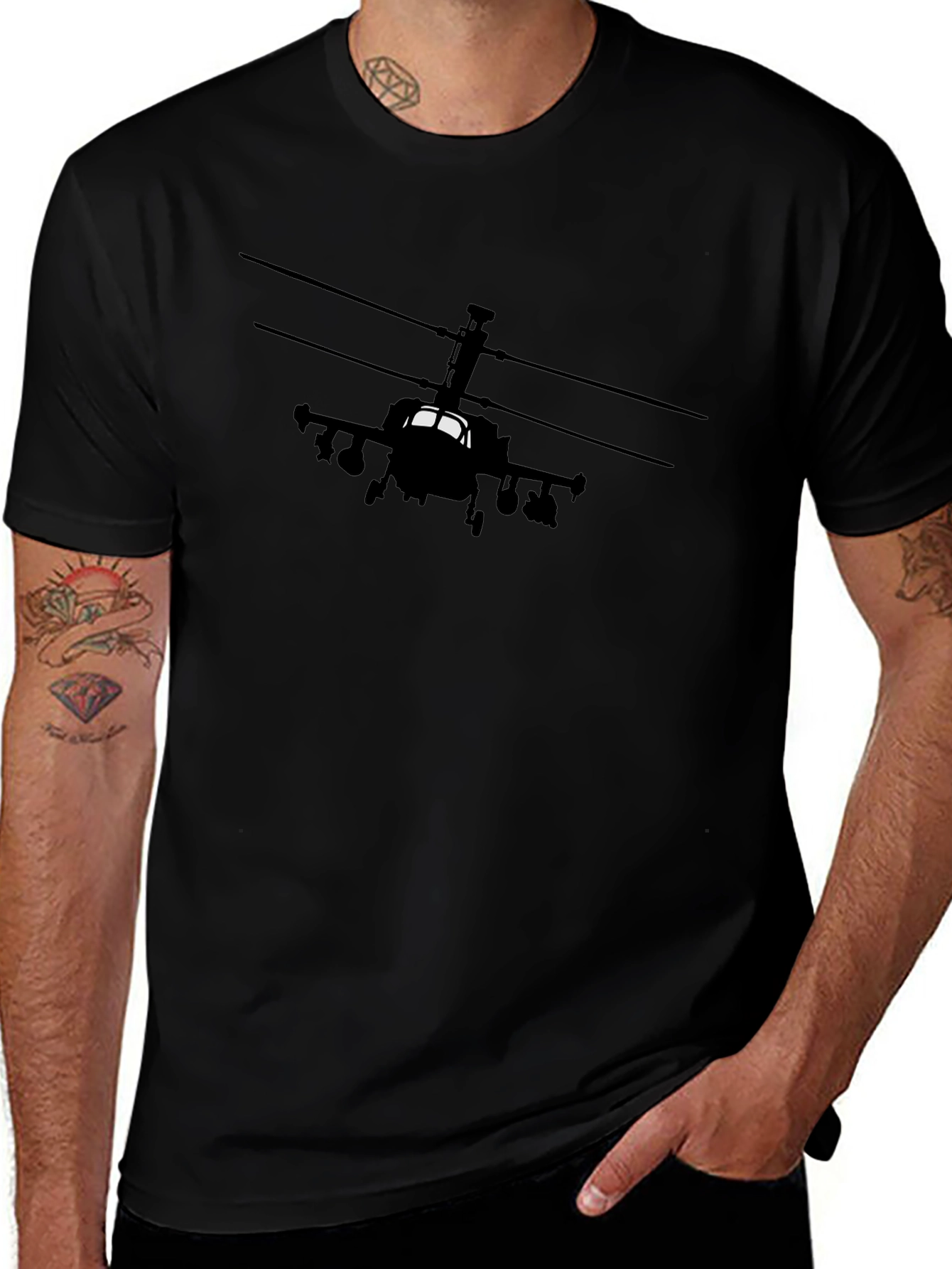 Apache Helicopter Graphic Black T-Shirt