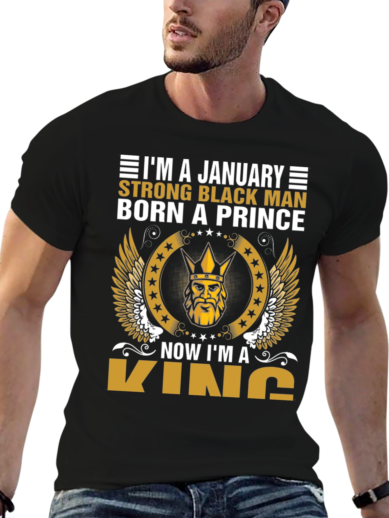 January Born Black Prince Now King Graphic Tee