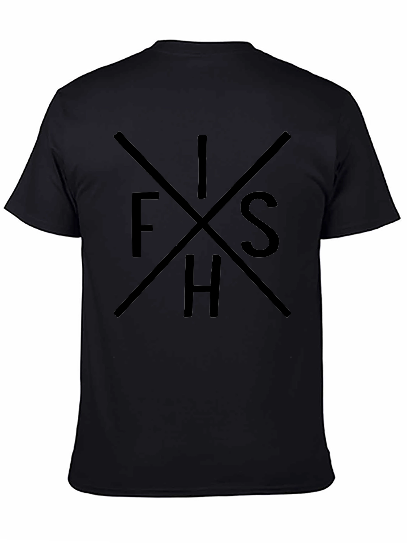FISH Graphic Tee - Black Crew Neck Cotton T-Shirt