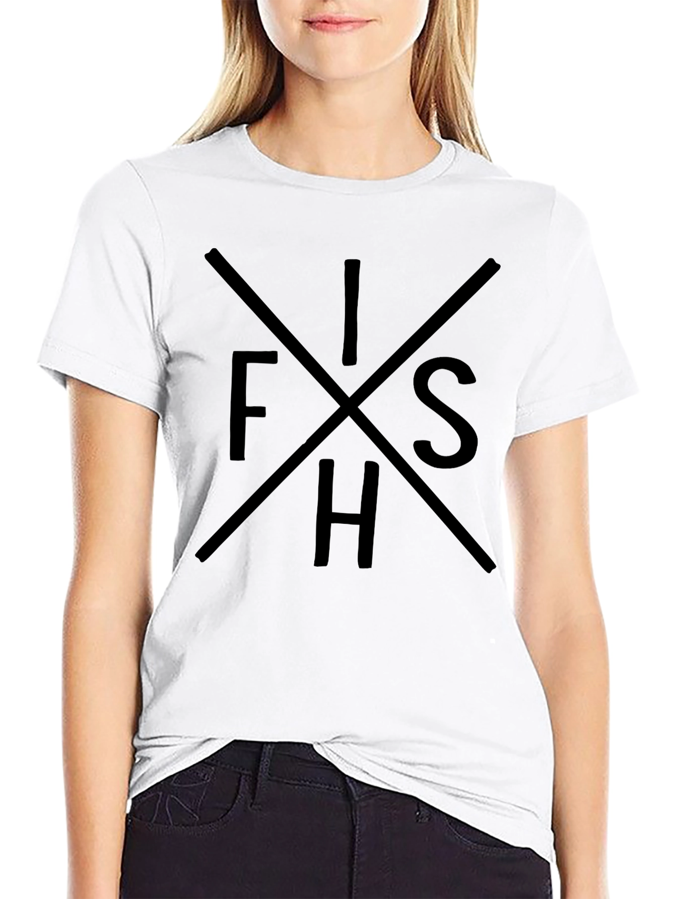 FISH Graphic Tee - Black Crew Neck Cotton T-Shirt