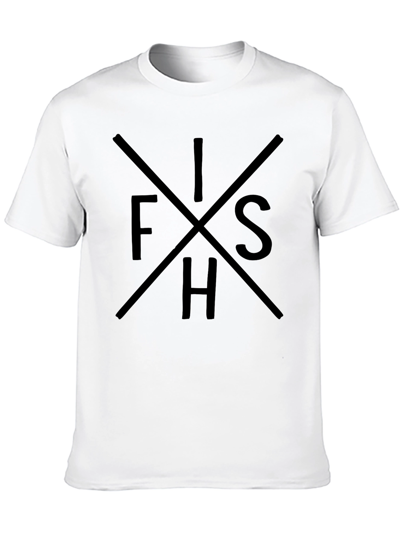 FISH Graphic Tee - Black Crew Neck Cotton T-Shirt