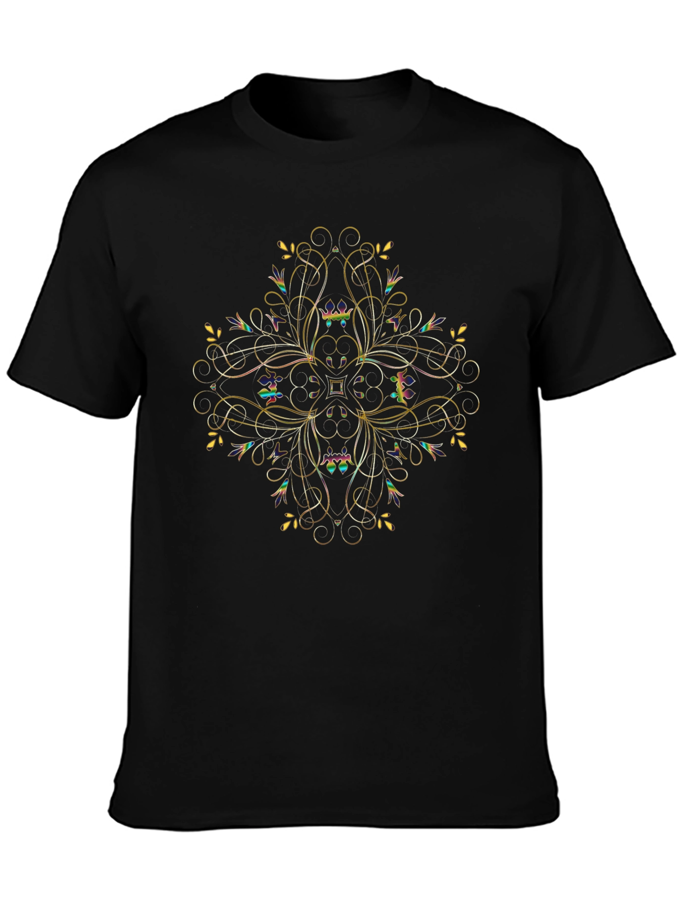 Elegant Floral Design Black T-Shirt